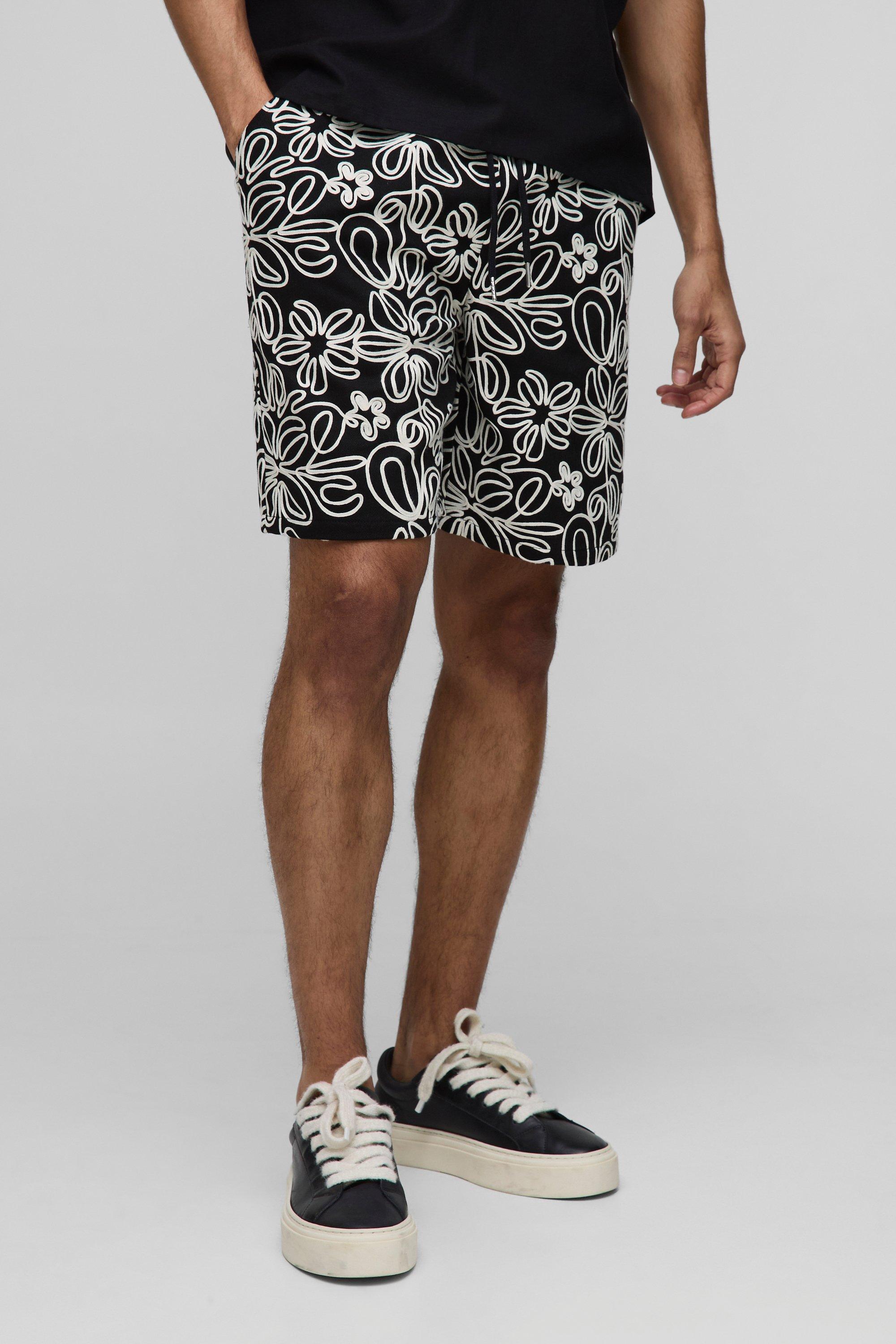 Pantaloncini rilassati elasticizzati con applique in corda, Nero