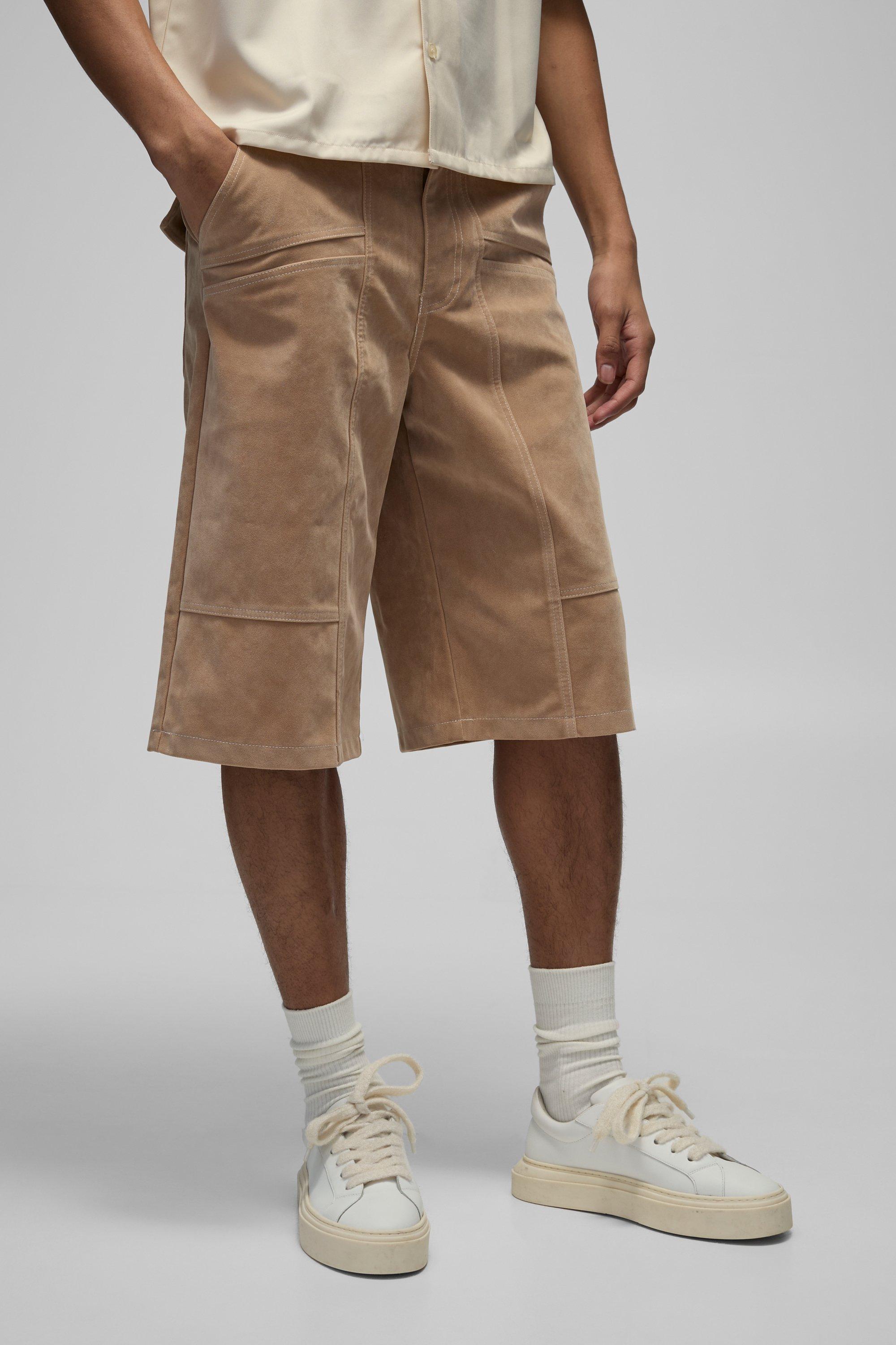 Pantaloncini Cargo extra lunghi pesanti in scamosciato, Beige