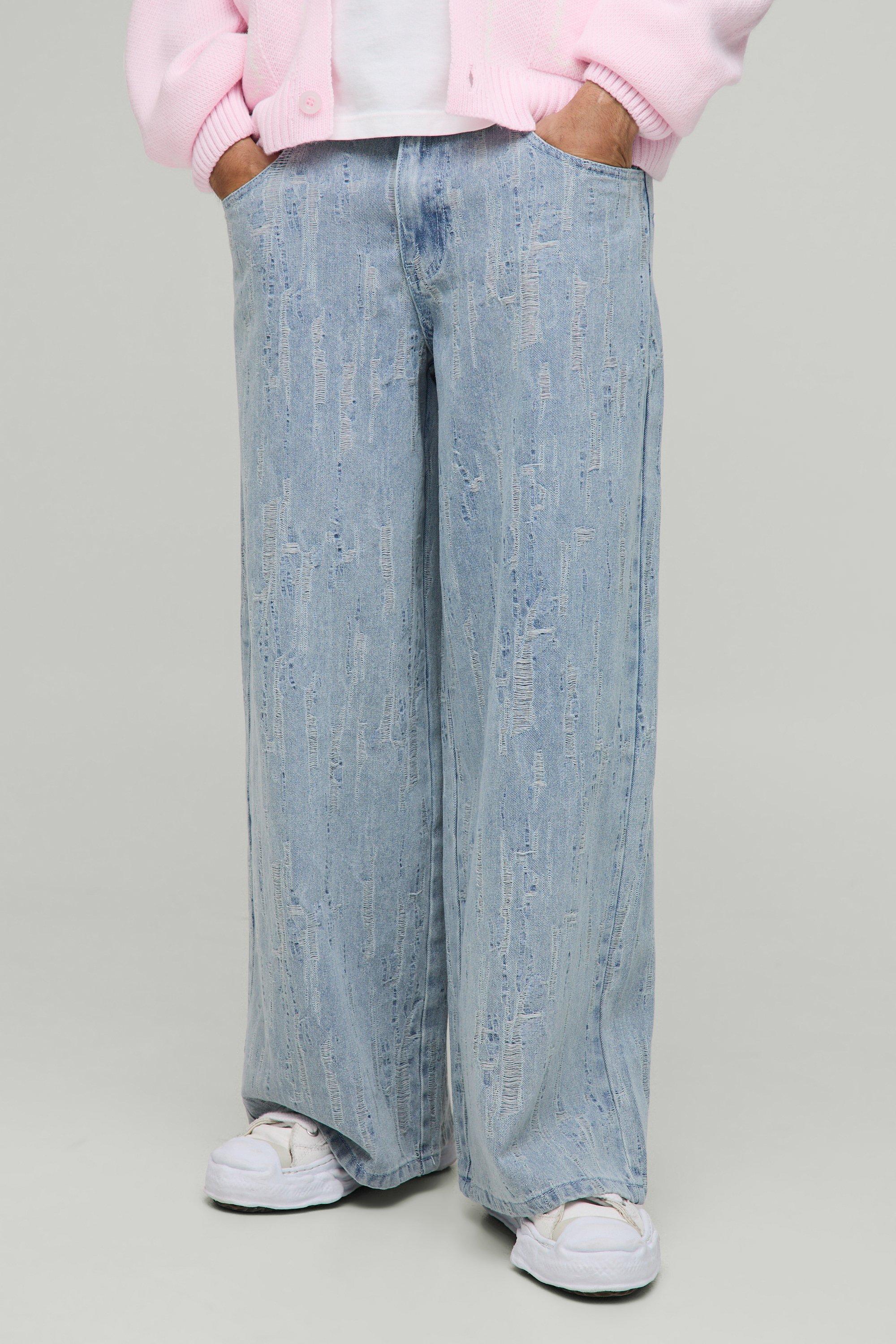 Jeans super extra comodi in denim effetto smagliato, Azzurro