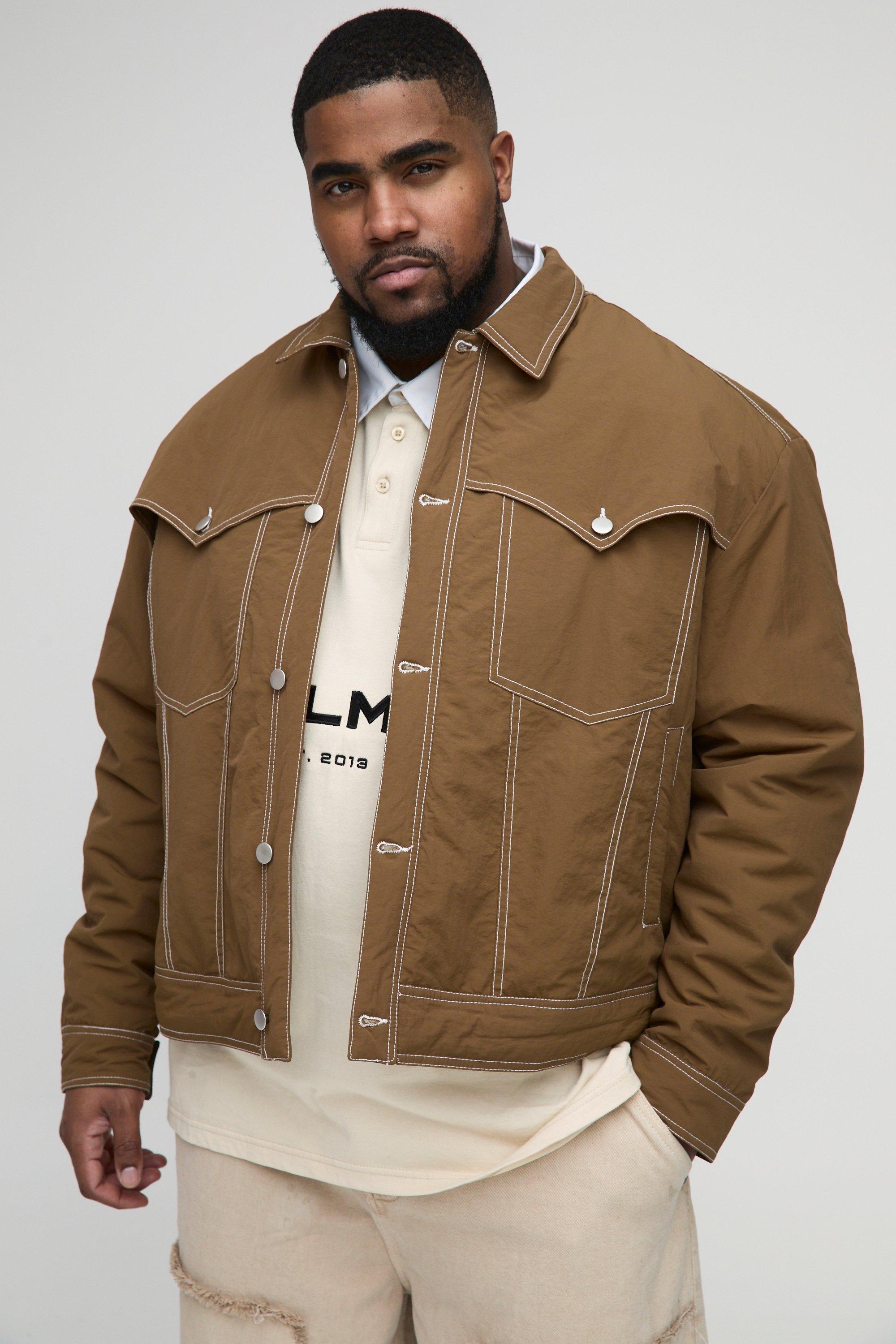 Giacca Stile Western Plus Size Imbottita Con Cuciture A Contrasto, Brown