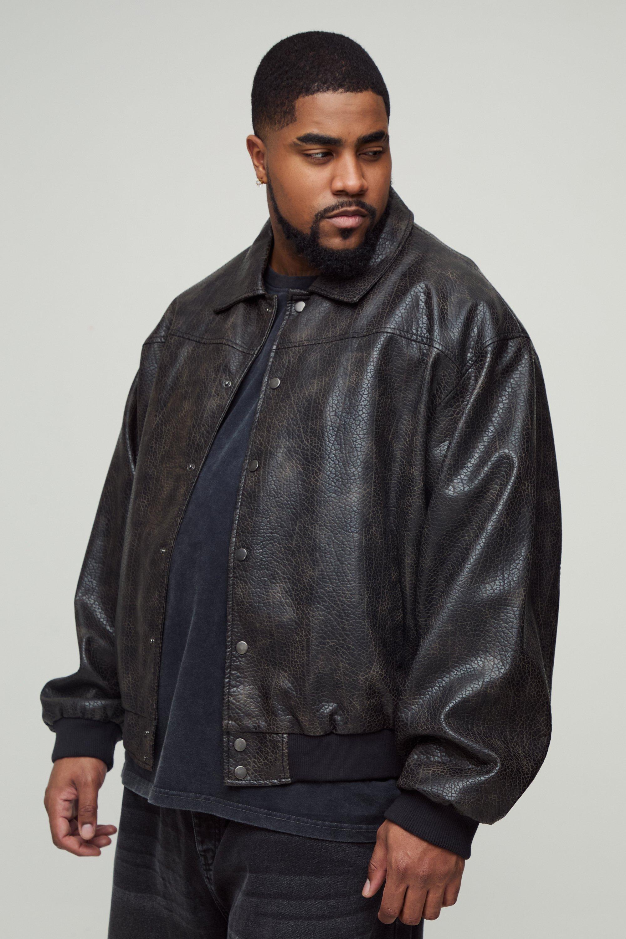 Image of Giacca Harrington Plus Size stile Bomber in PU con incisioni, Nero