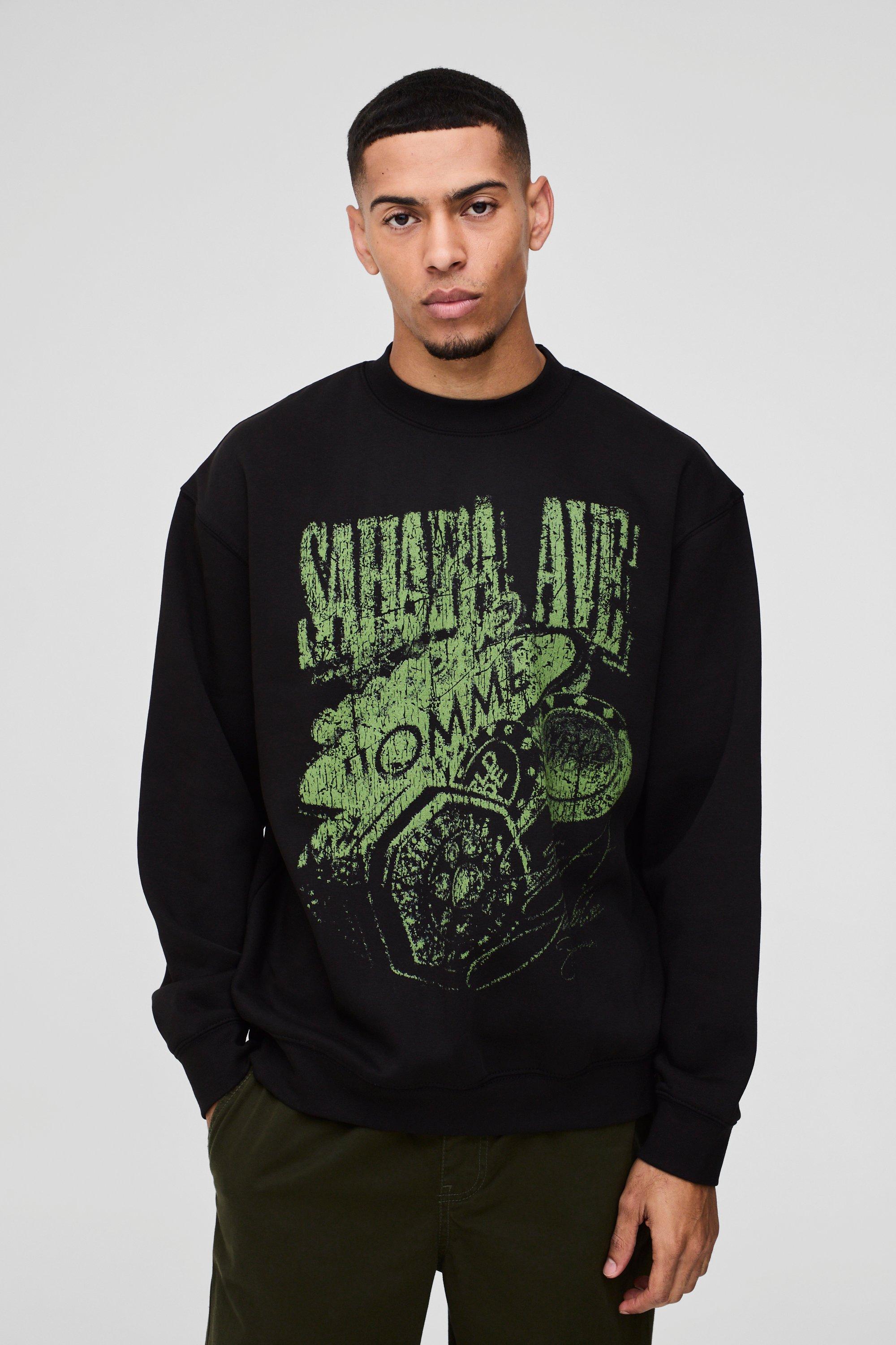 Mens Black Oversized Sahara Ave Western Graphic Sweatshirt, Black