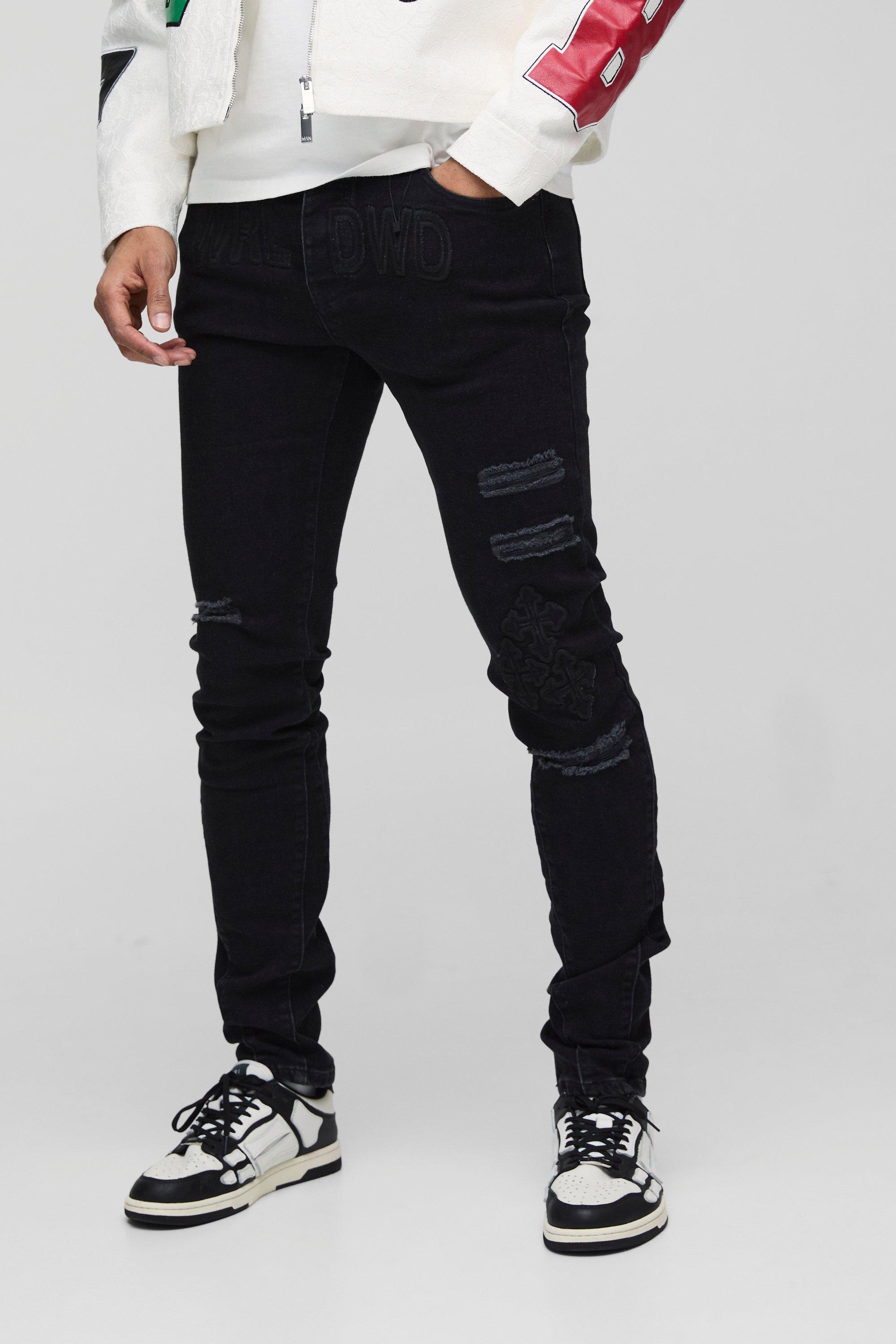 Boohoo Stacked Gekruiste Skinny Jeans, Black