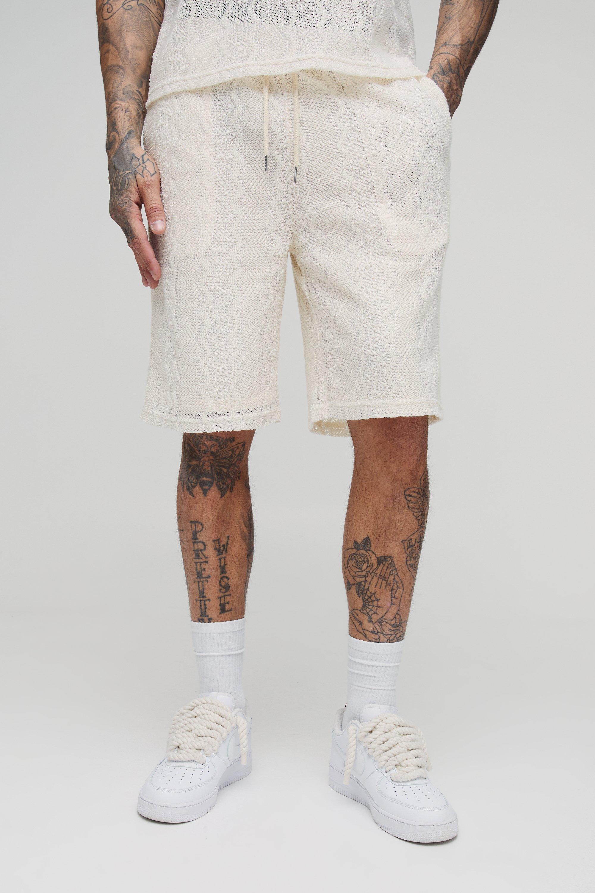Pantaloncini rilassati Tall all'uncinetto a zig zag, Cream