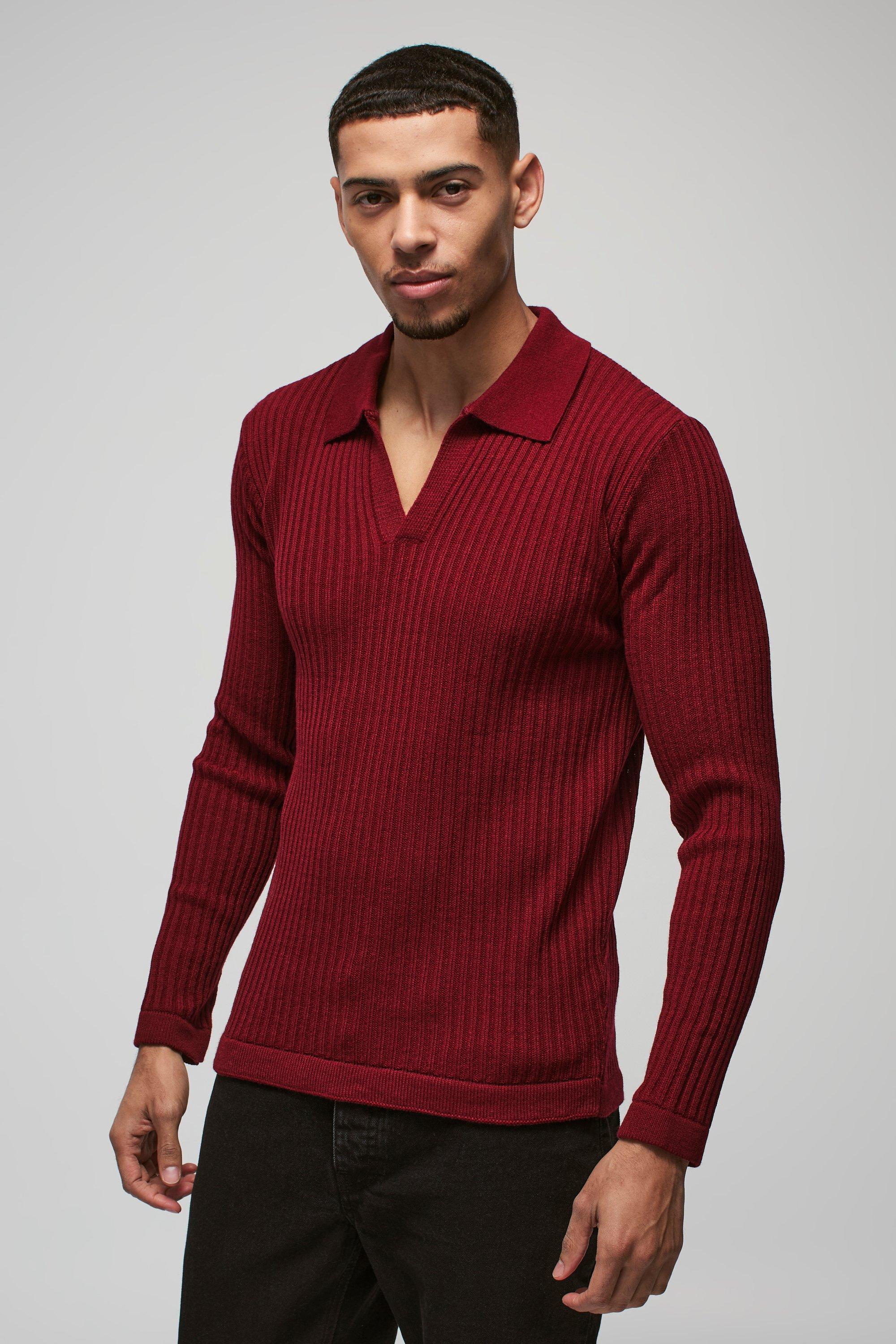 Polo Regular Fit in maglia a coste con colletto e rever, Rosso