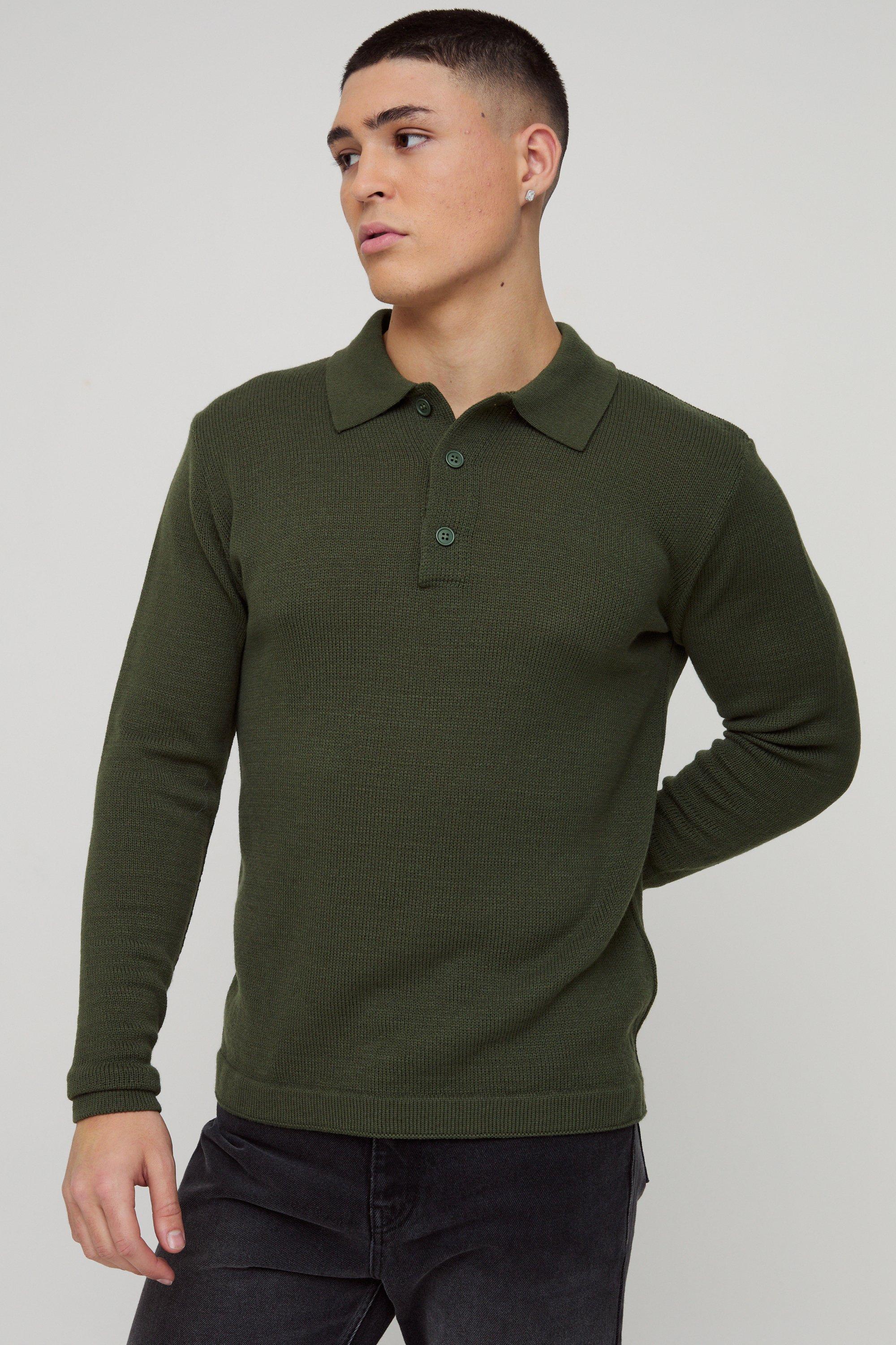 Polo a maniche lunghe in maglia Regular Fit con bottoni sul colletto, Verde