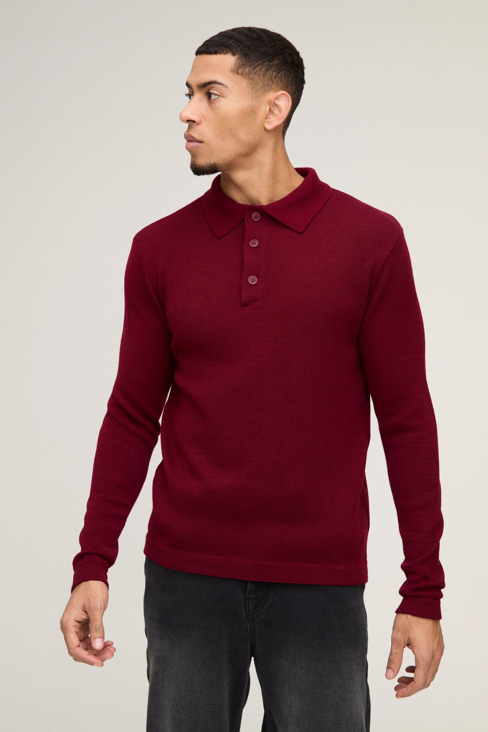 Polo a maniche lunghe in maglia Regular Fit con bottoni sul colletto, Rosso