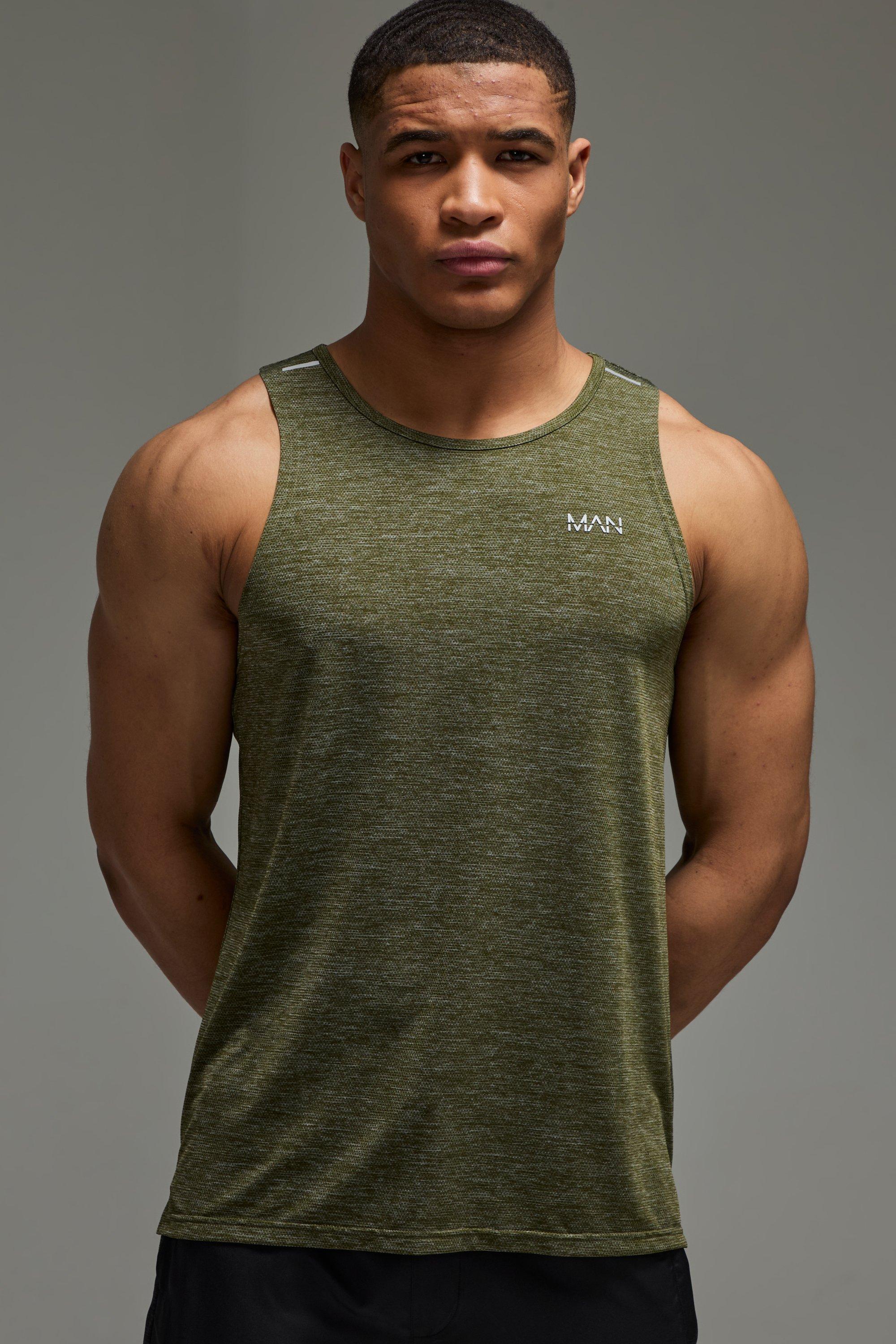 Mens Green Man Active Breathable Regular Fit Marl Vest, Green
