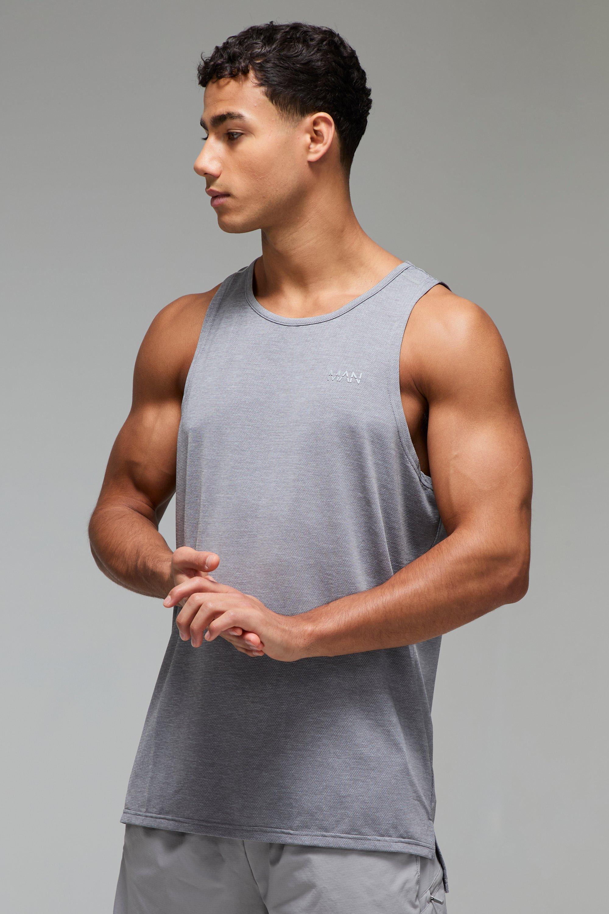 Mens Grey Man Active Breathable Regular Fit Marl Vest, Grey