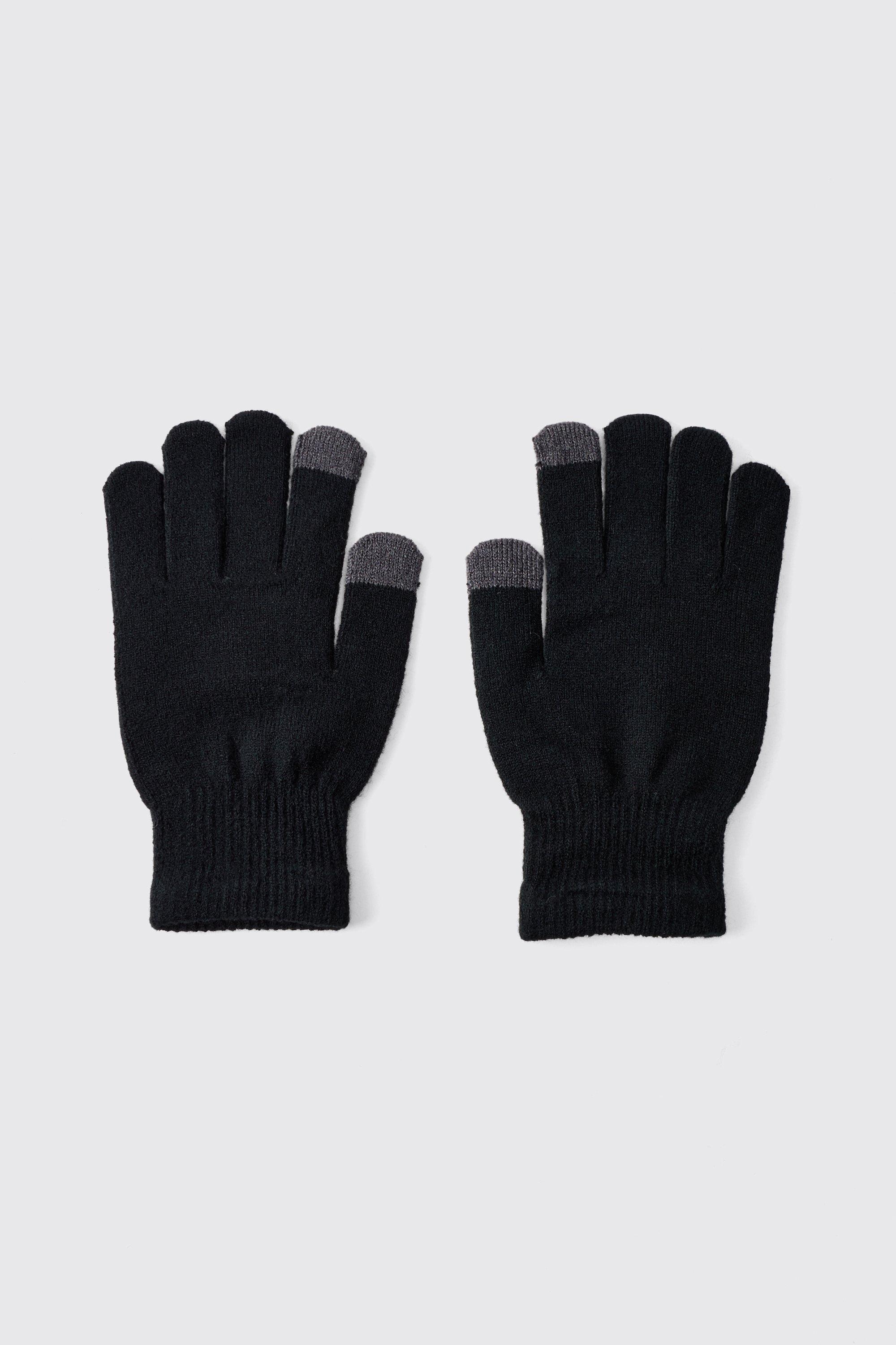 Mens Black Touch Screen Gloves, Black