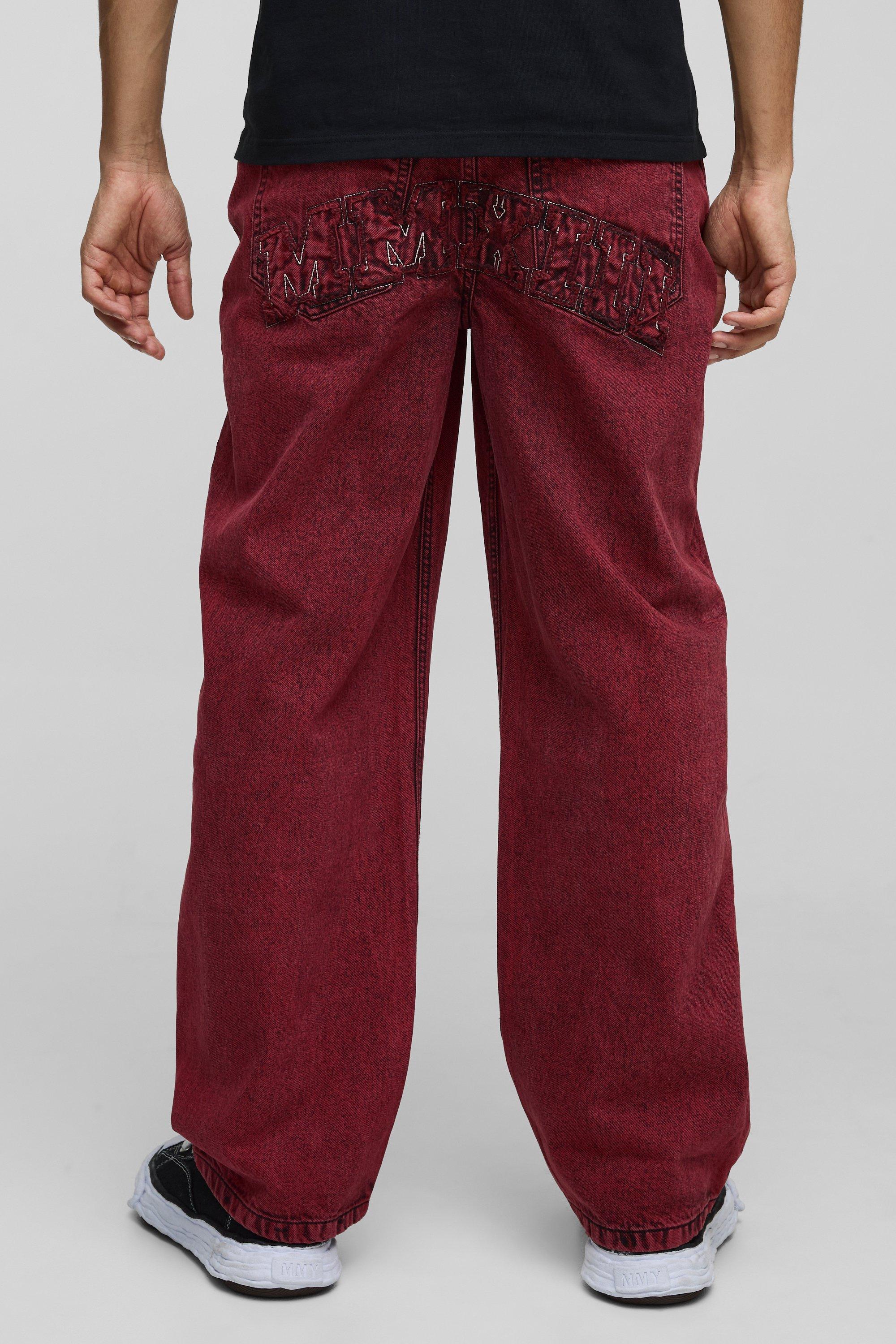 Relaxed Rigid Acid Wash Applique Denim Jeans