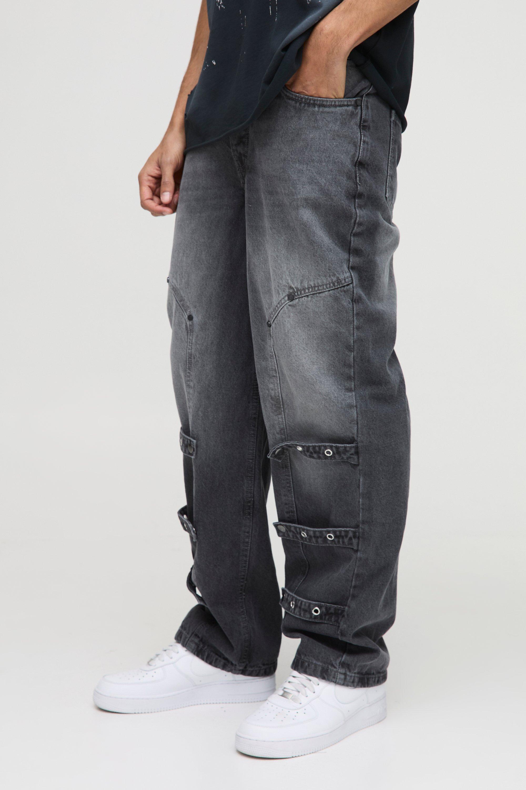 Boohoo Onbewerkte Baggy Gebleekte Denim Jeans Met Bandjes, Grey