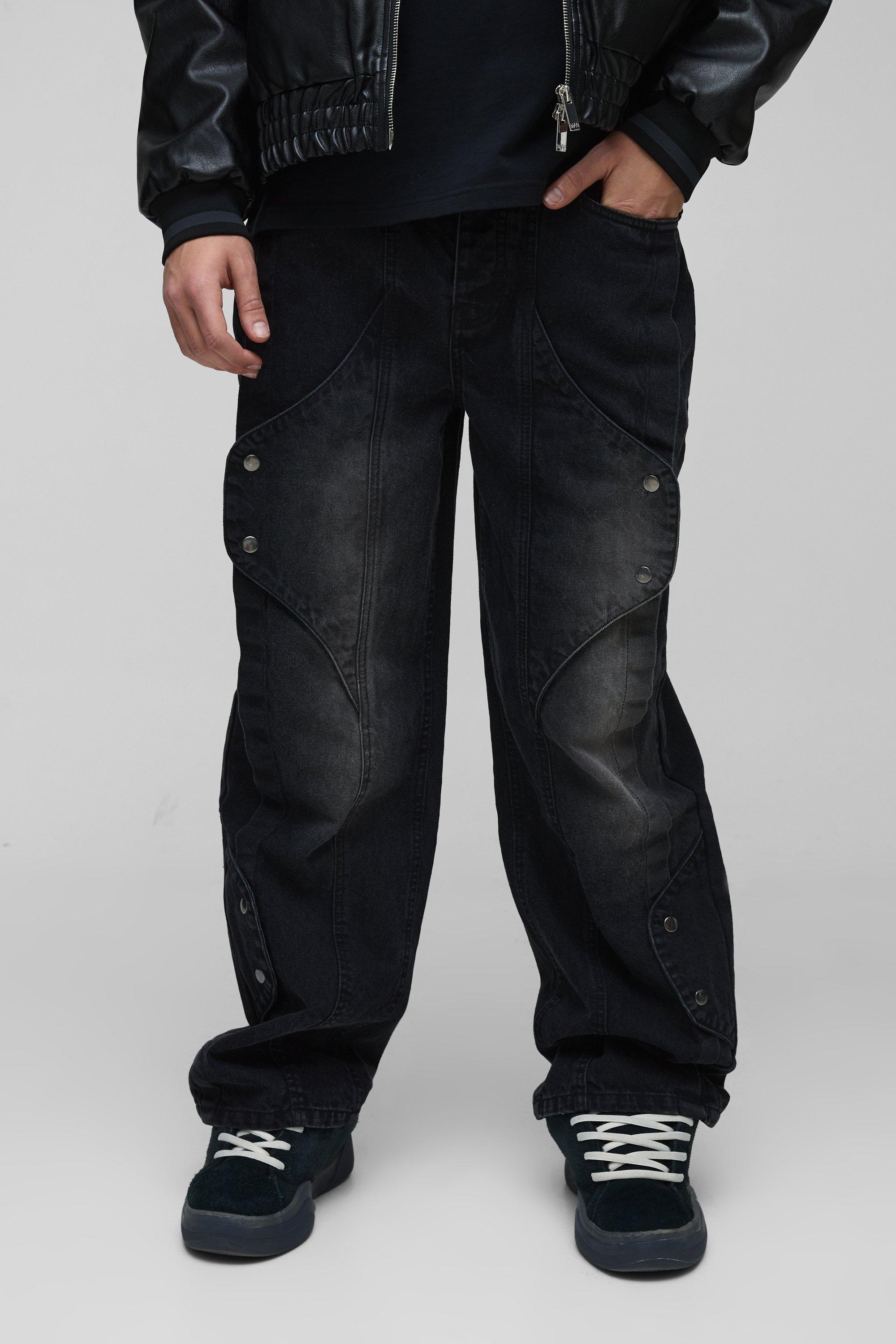 Boohoo Onbewerkte Gebleekte Baggy Jeans Met Panelen, Washed Black