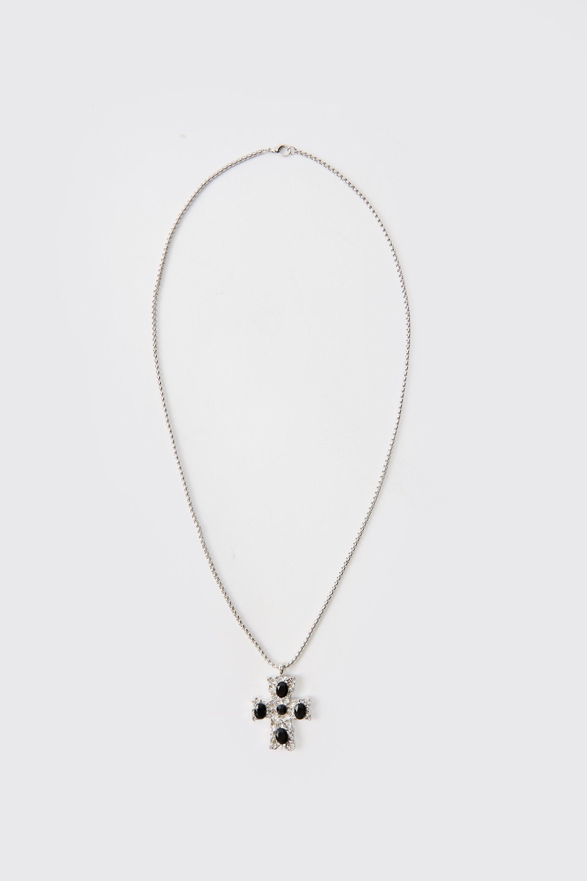 Collana con pendente a croce color nero, Nero