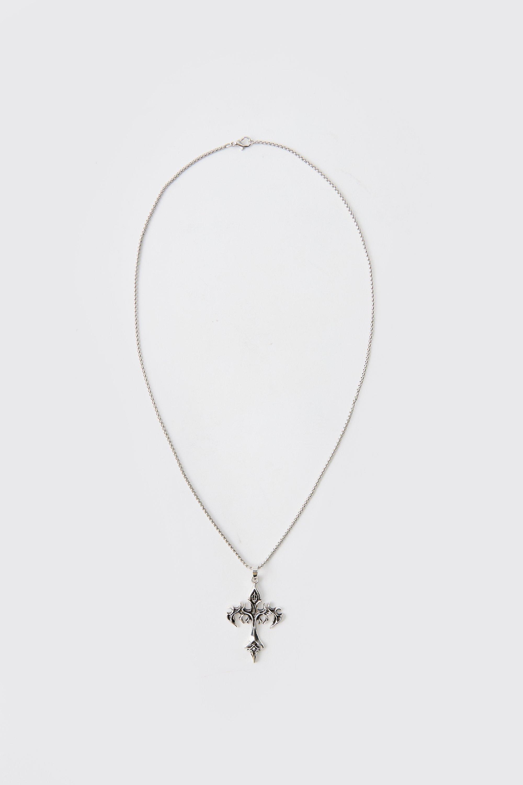 Mens Grey Cross Pendant Necklace, Grey