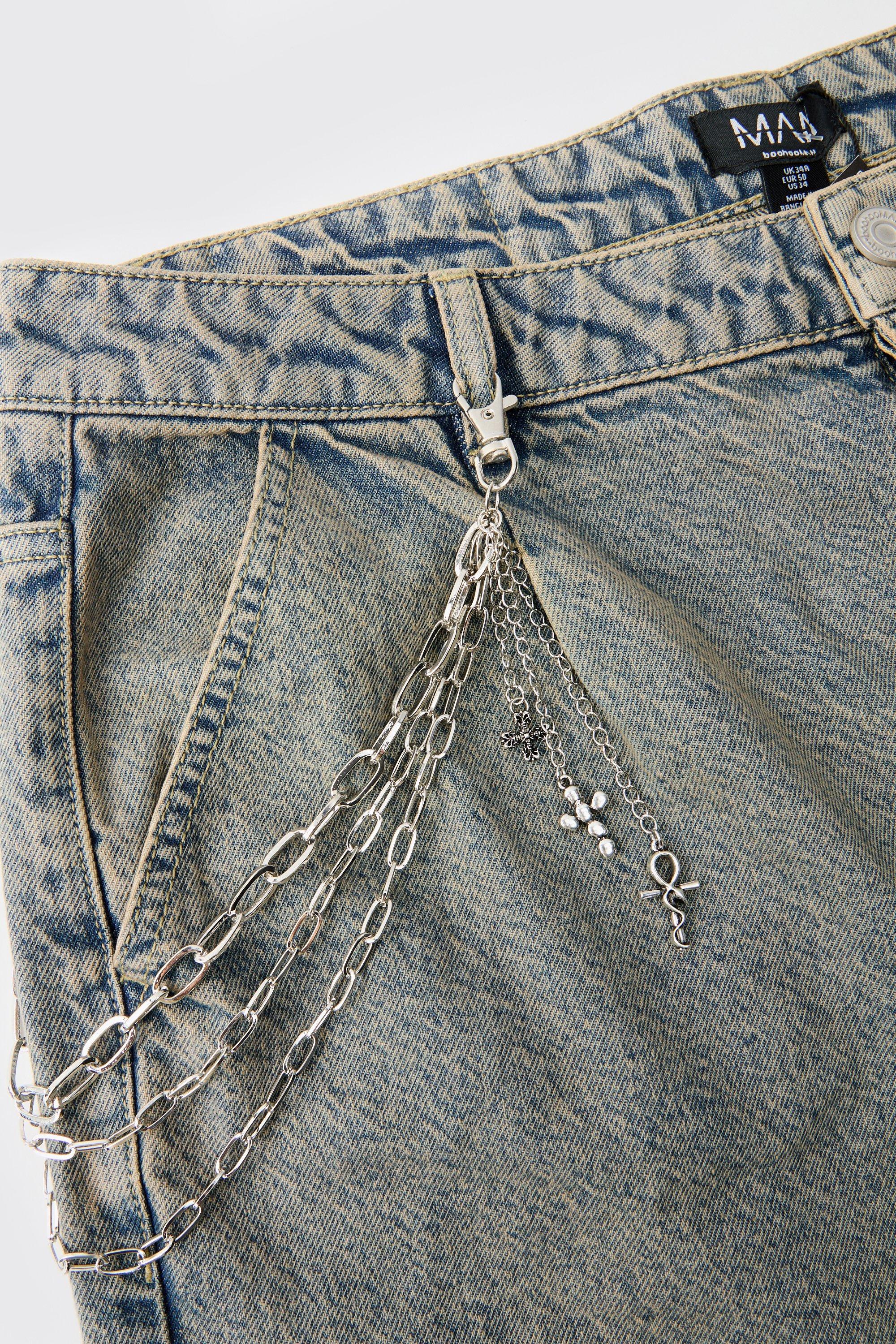 Mens Grey Jean Chain With Cross Charms, Grey