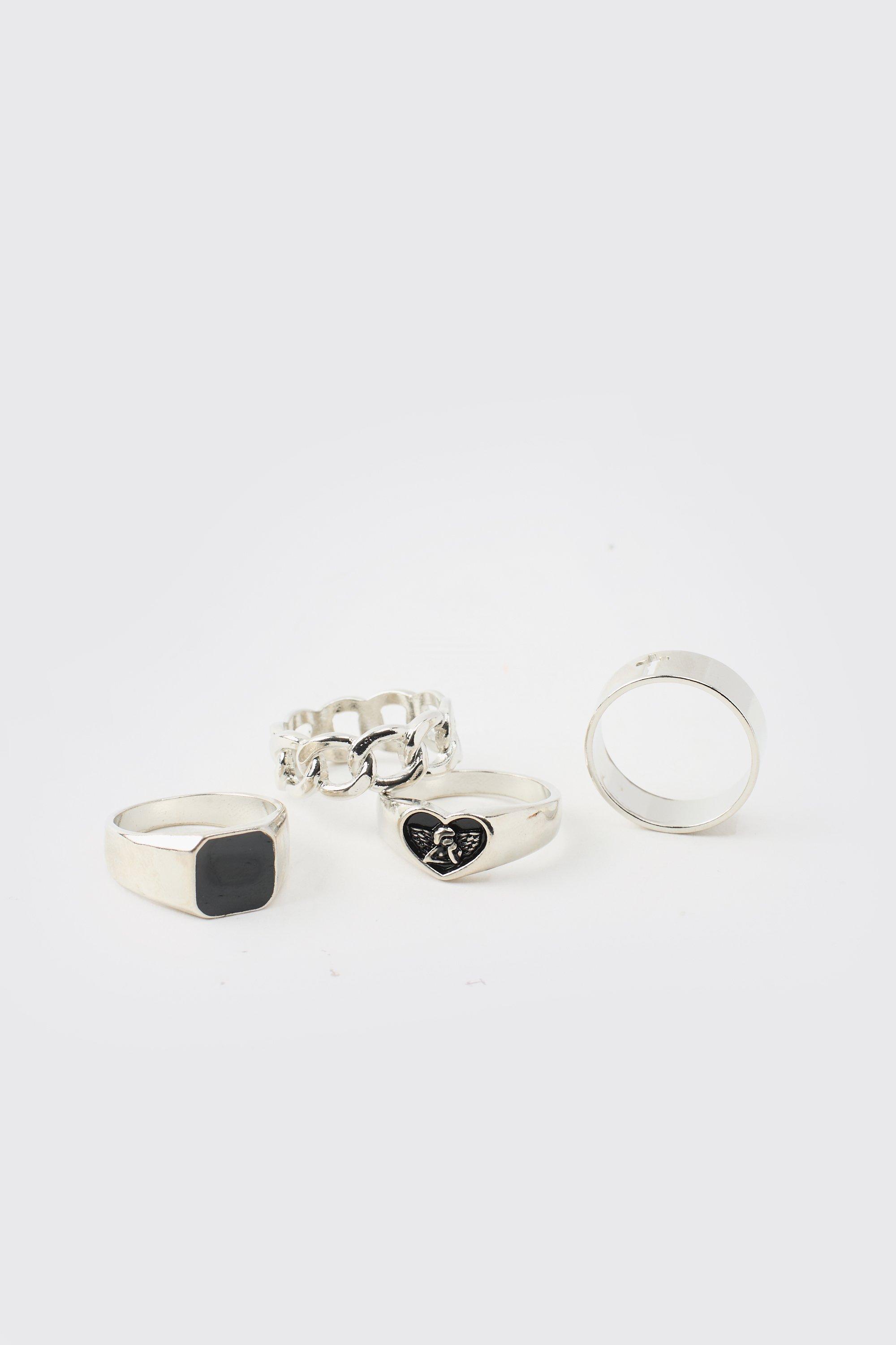 Set anelli con croce - 4 paia, Grigio