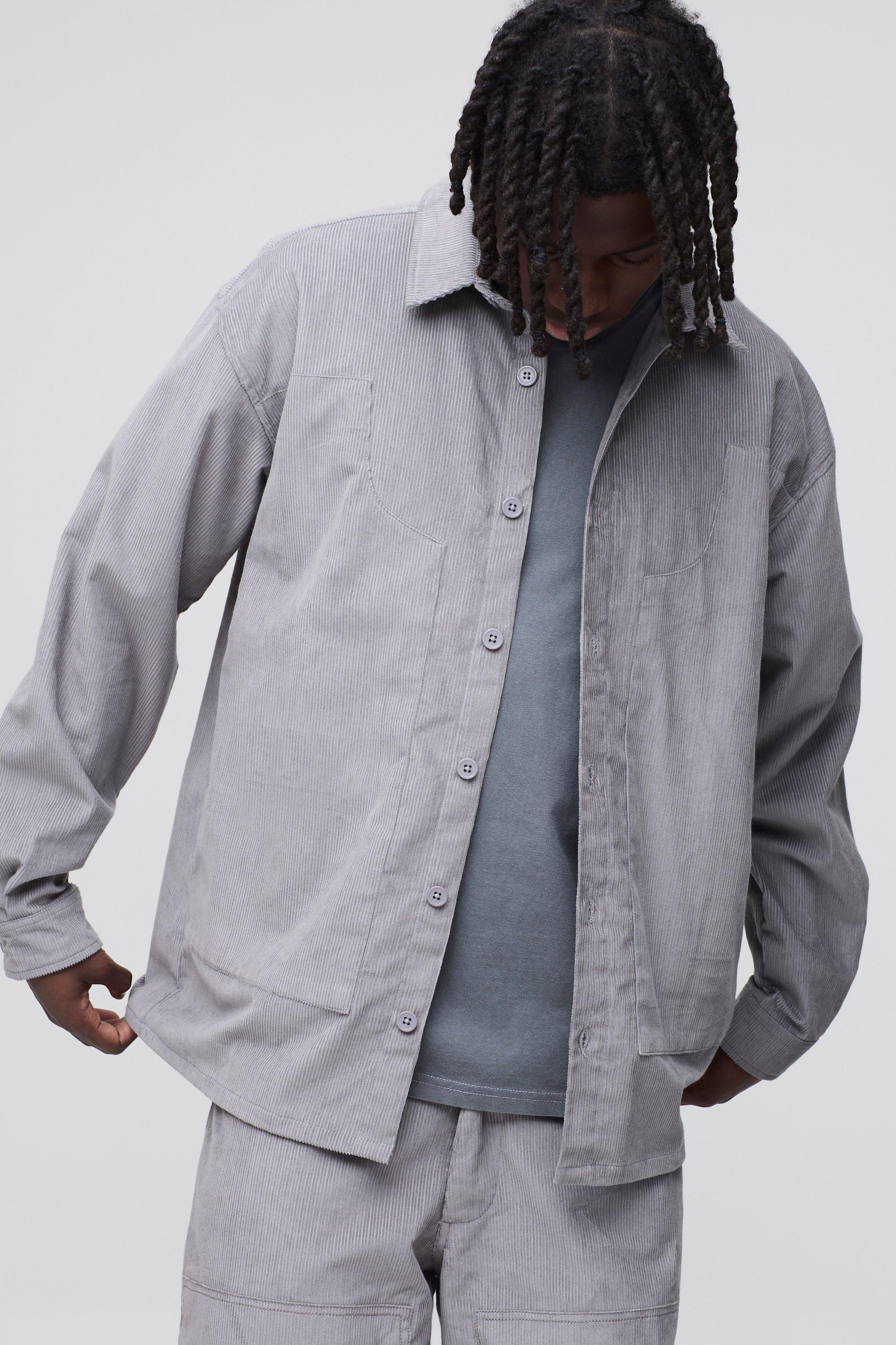 Camicia oversize in velluto a coste stile Carpenter, Grigio