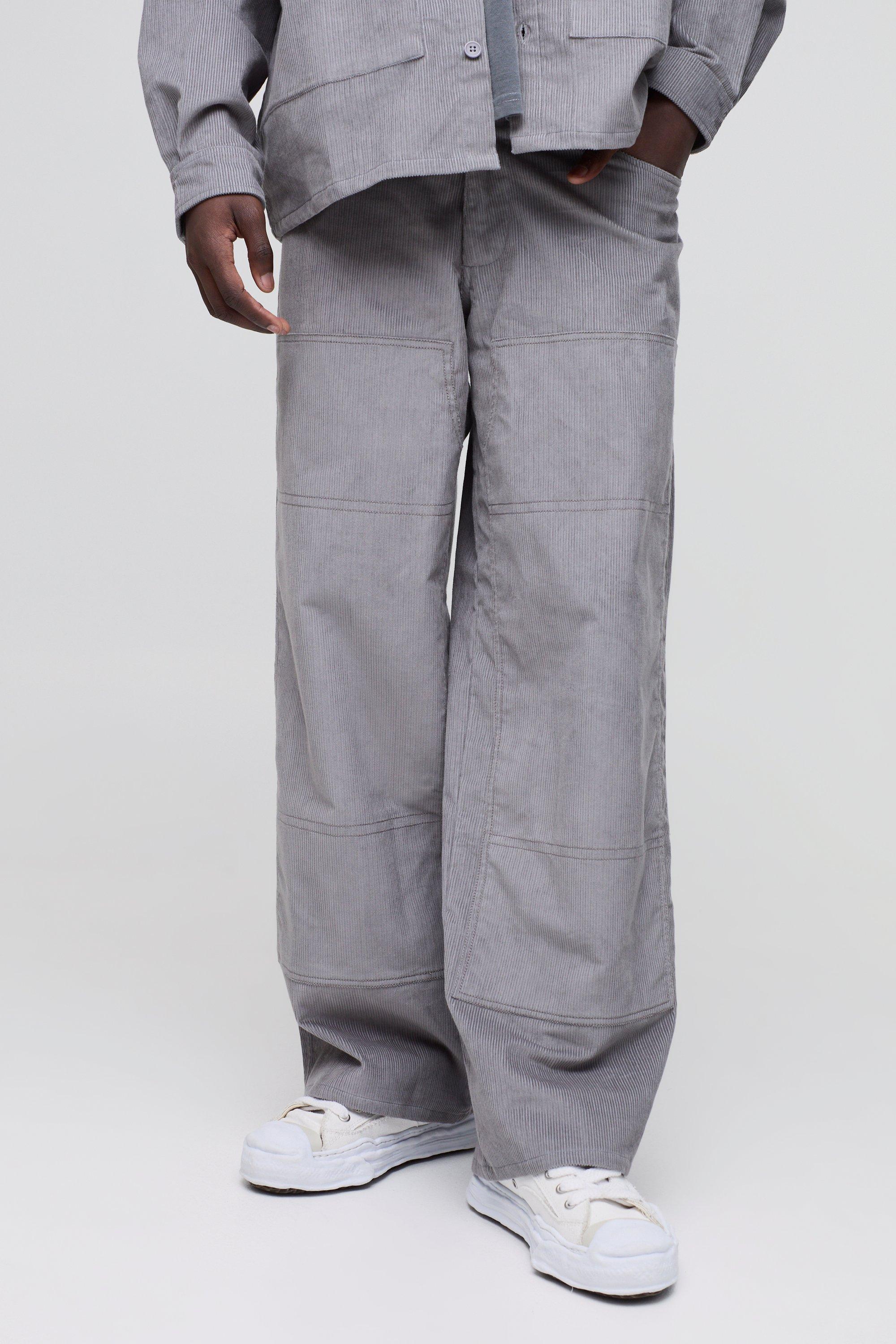 Pantaloni extra comodi in velluto a coste stile Carpenter, Grigio