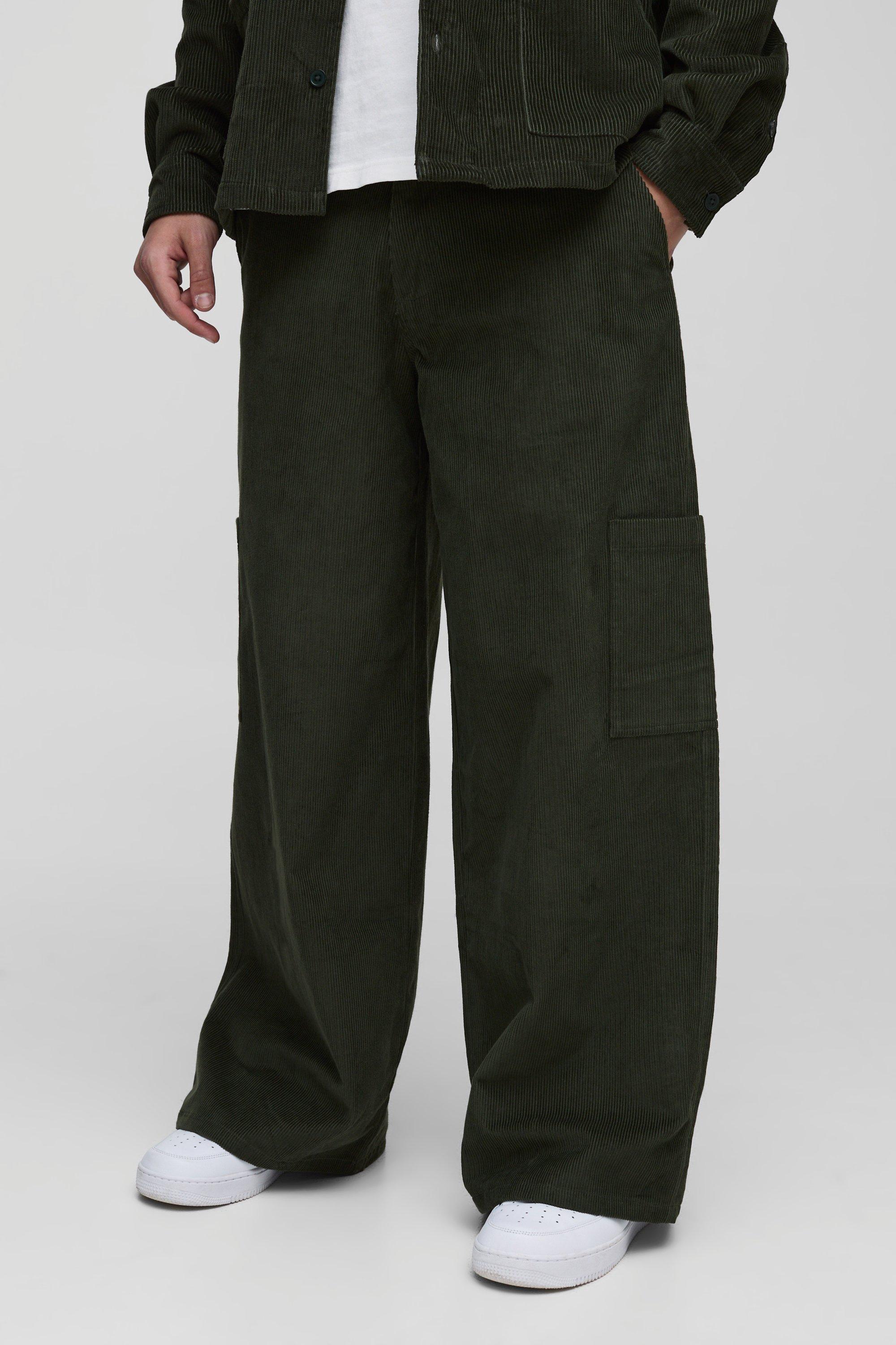 Pantaloni super comodi in velluto a coste con tasche Cargo, Verde