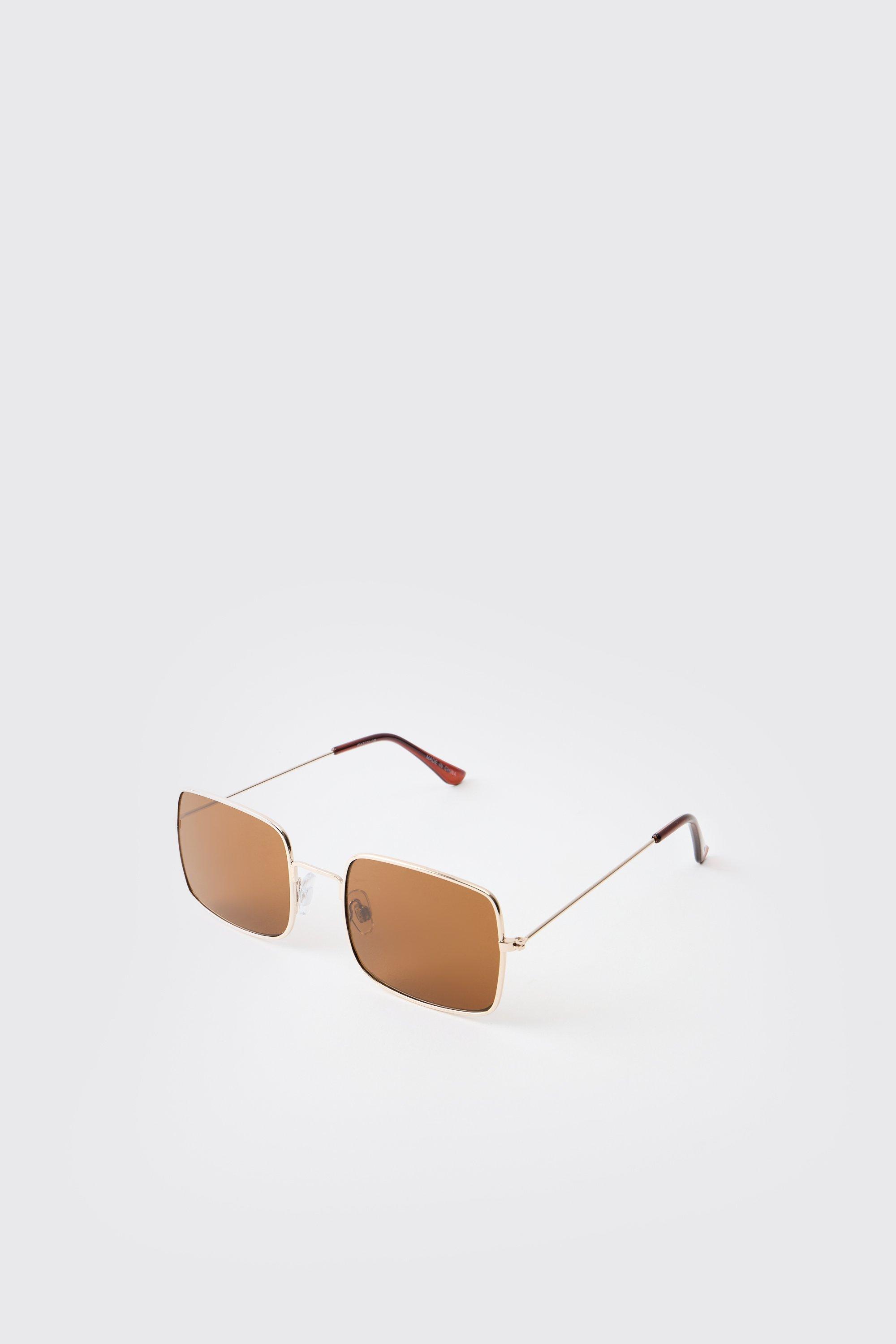 Mens Metallics Rectangular Metal Sunglasses, Metallics