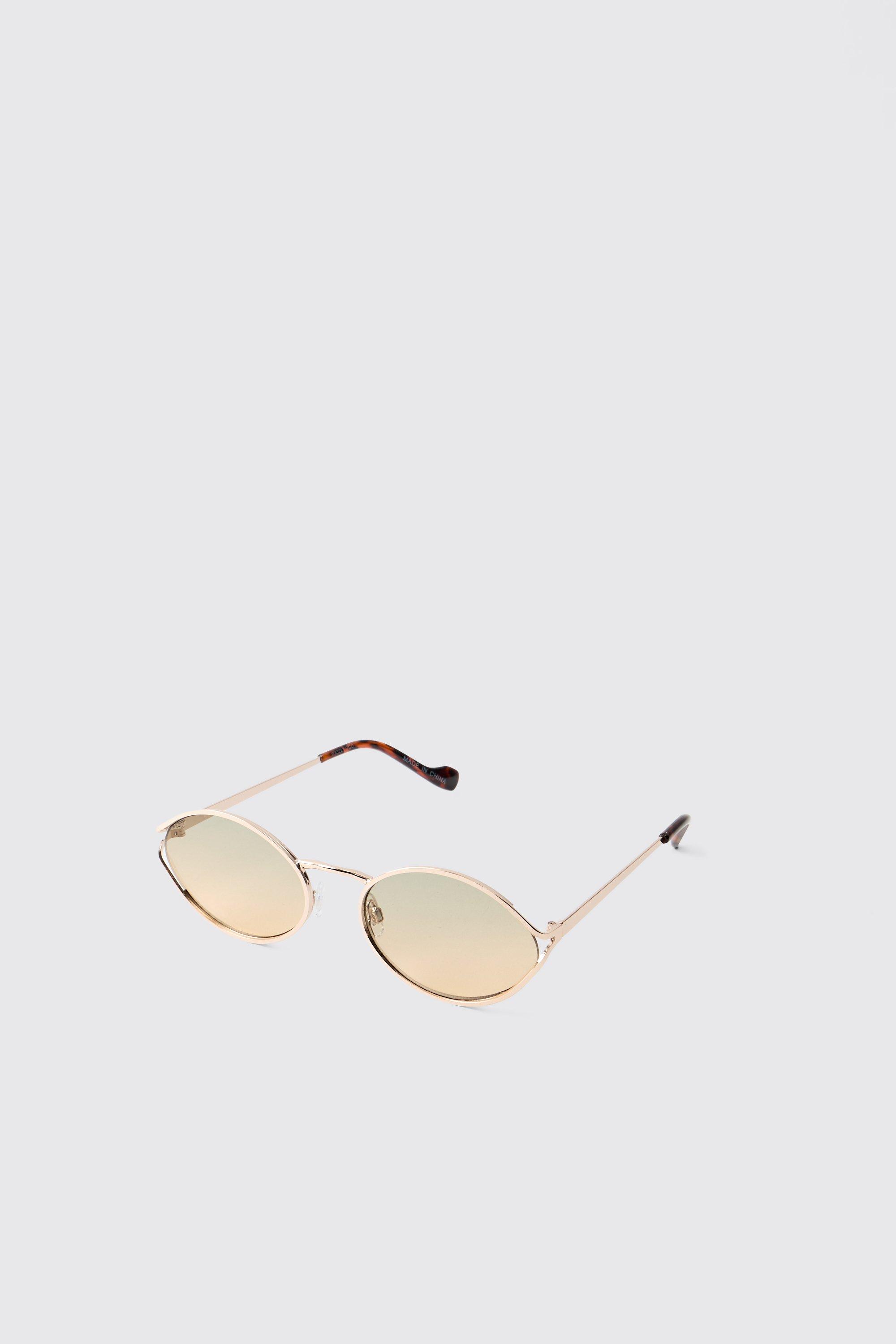 Mens Metallics Metal Round Gold Sunglasses, Metallics