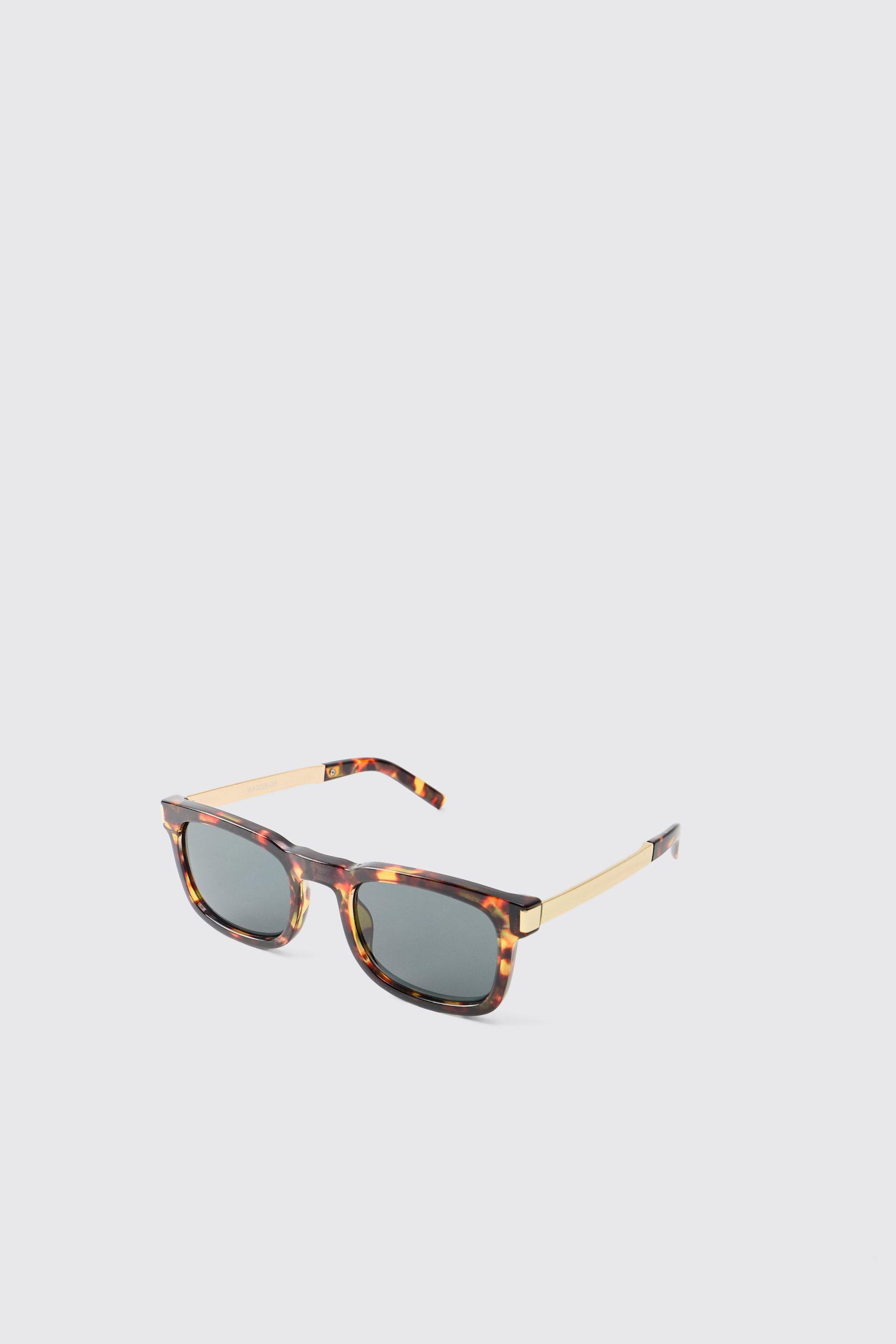 Mens Brown Tortoise And Gold Metal Sunglasses, Brown