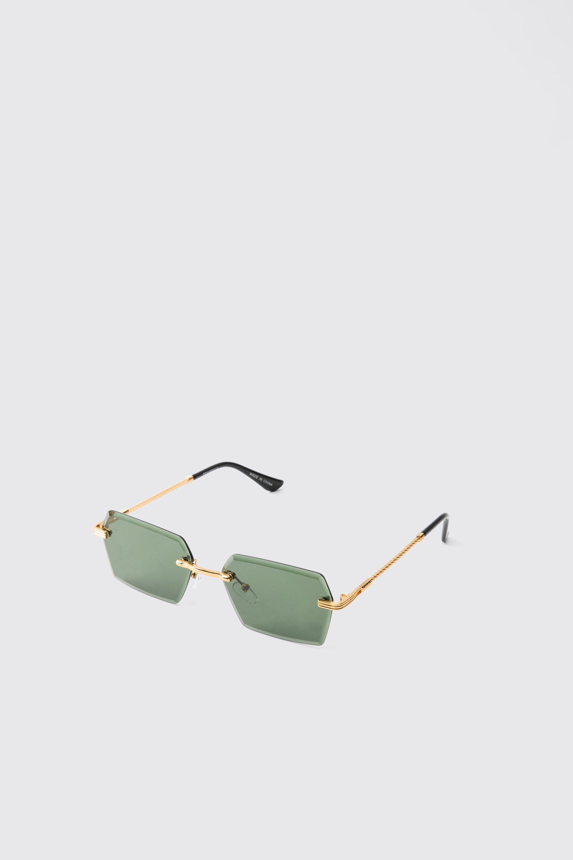 Mens Metallics Gold Rimless Navigator Sunglasses, Metallics