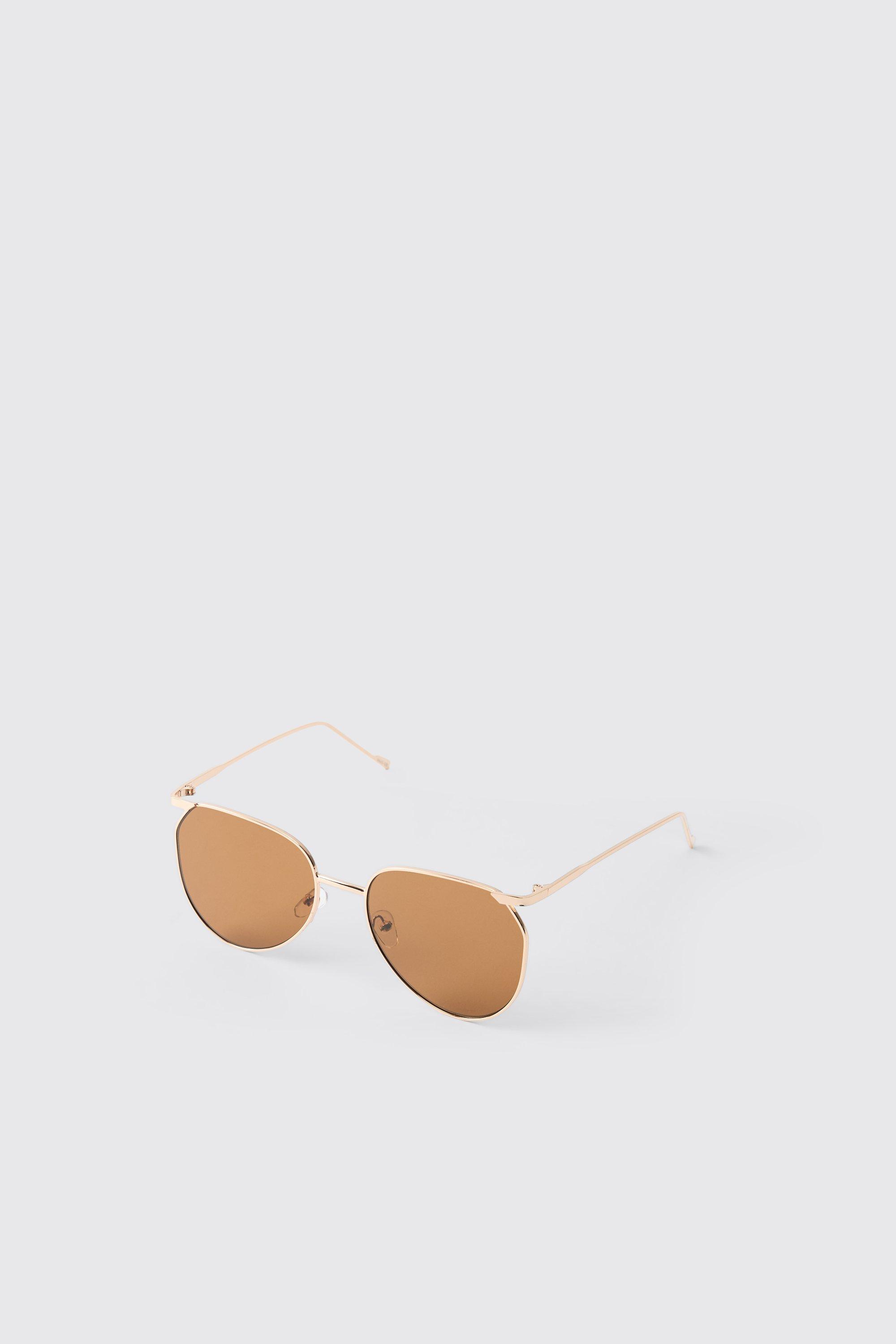 Mens Metallics Gold Metal Tined Lense Sunglasses, Metallics