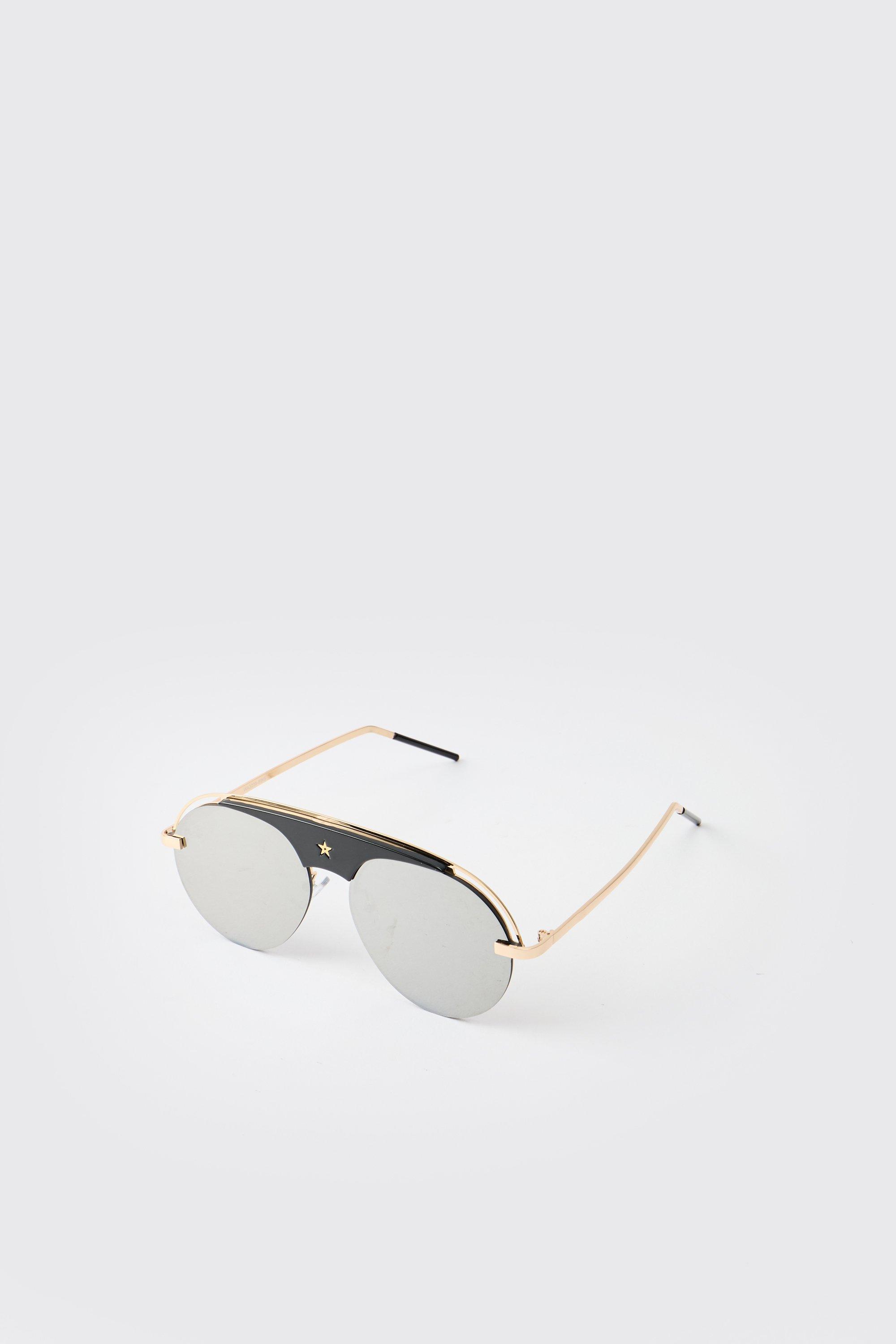 Mens Grey Metal Round Sunglasses, Grey