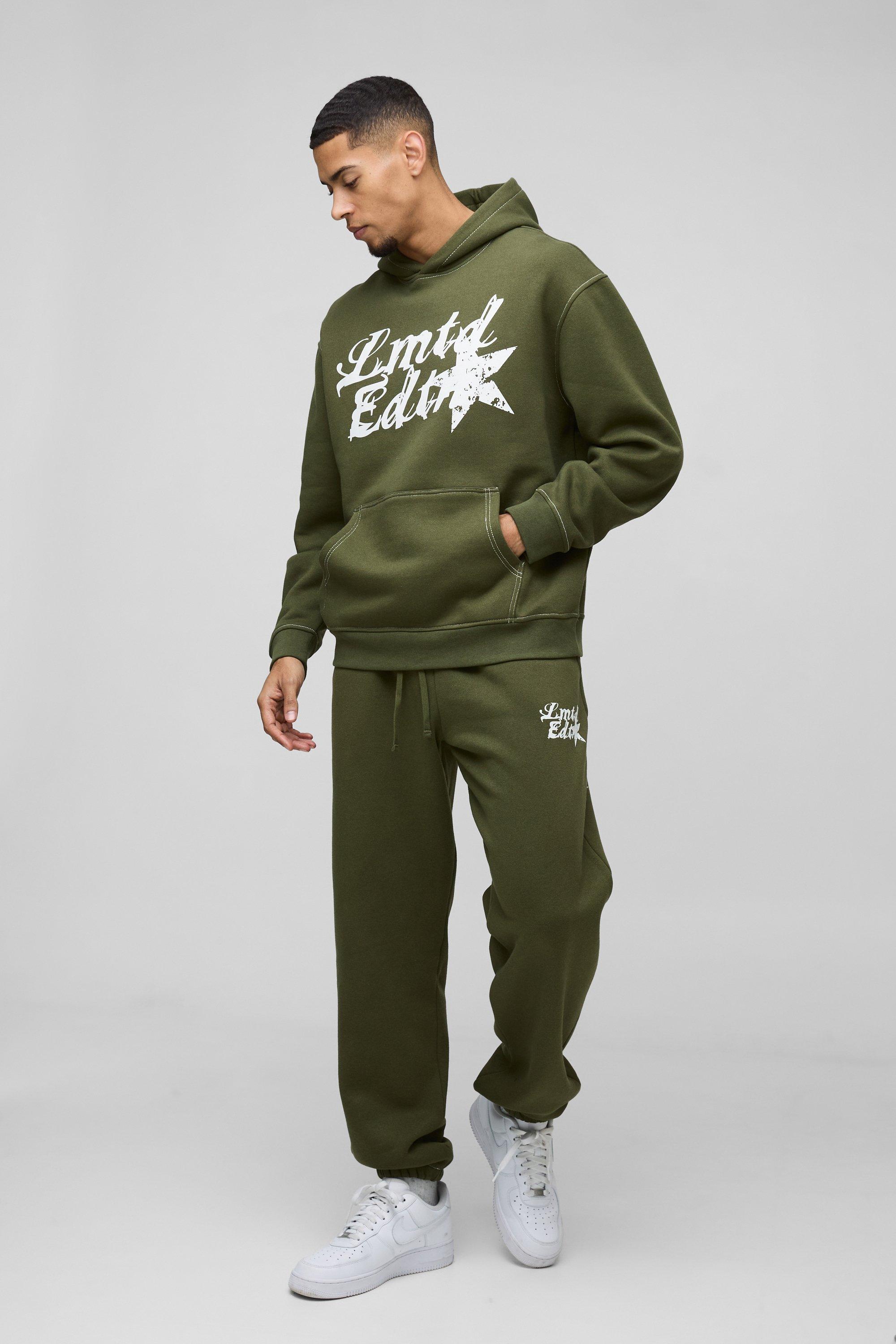 Tuta sportiva oversize Limited Edition con stampa, cuciture a contrasto e cappuccio, Verde