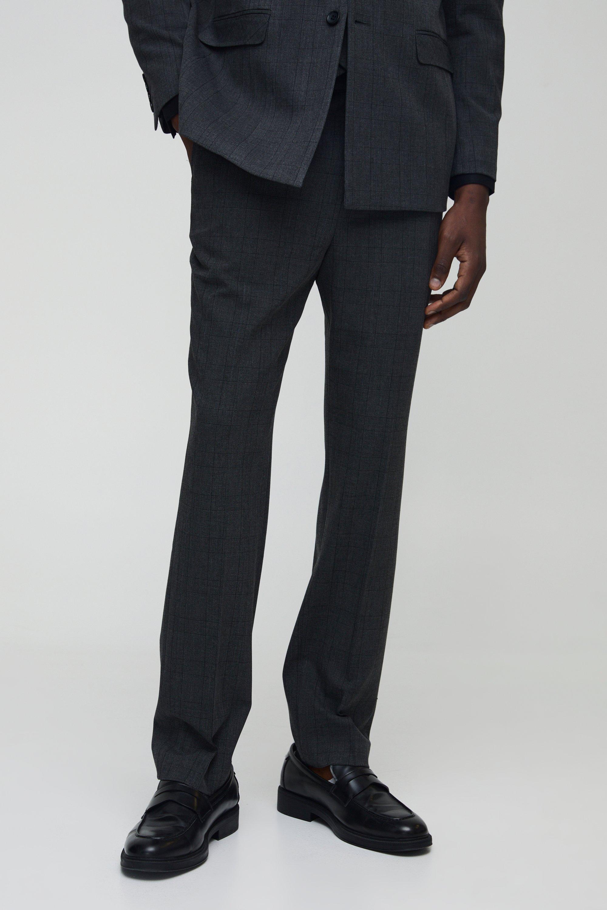 Mens Grey Straight Fit Tonal Check Suit Trouser, Grey