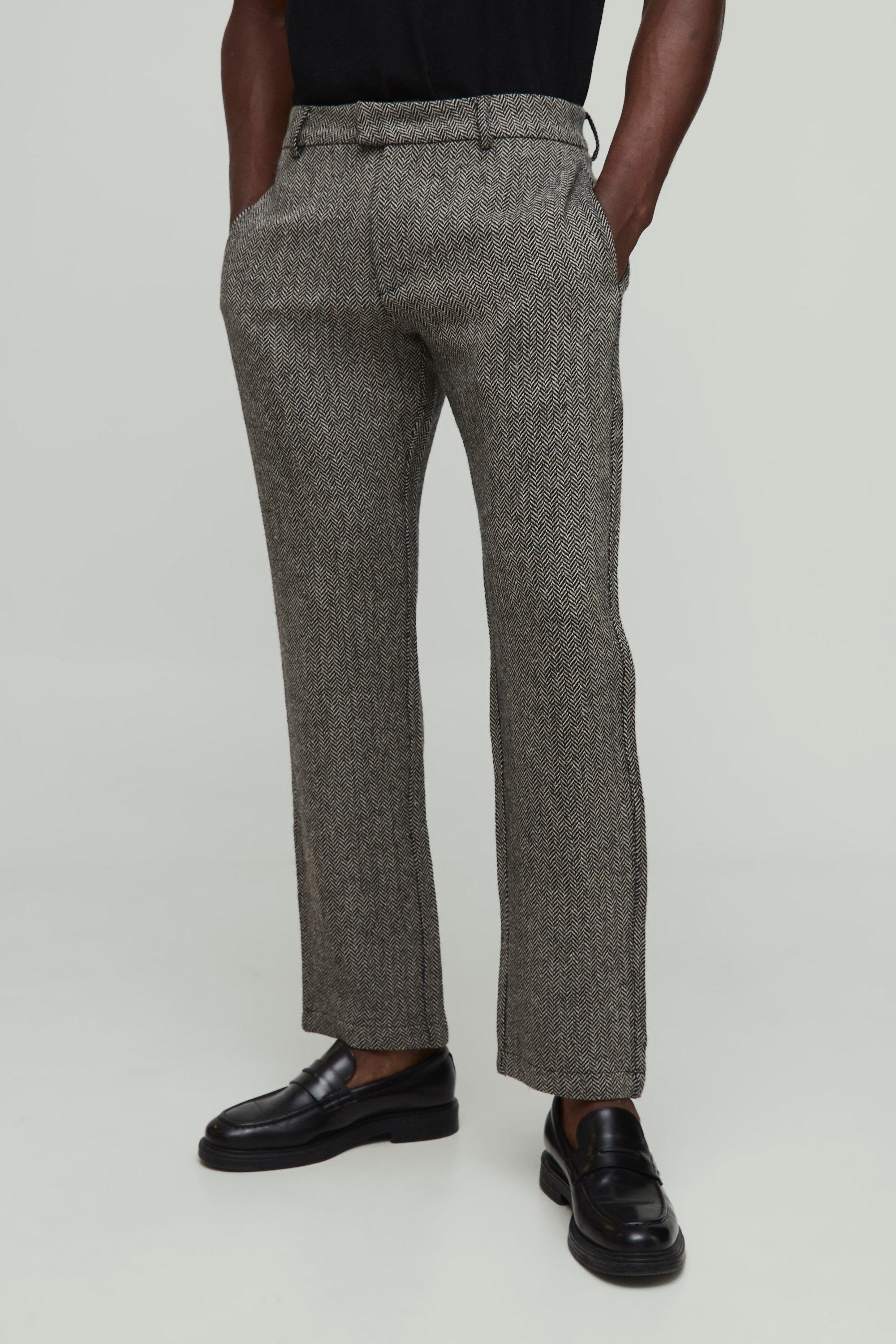 Mens Black Slim Fit Herringbone Tailored Trouser, Black