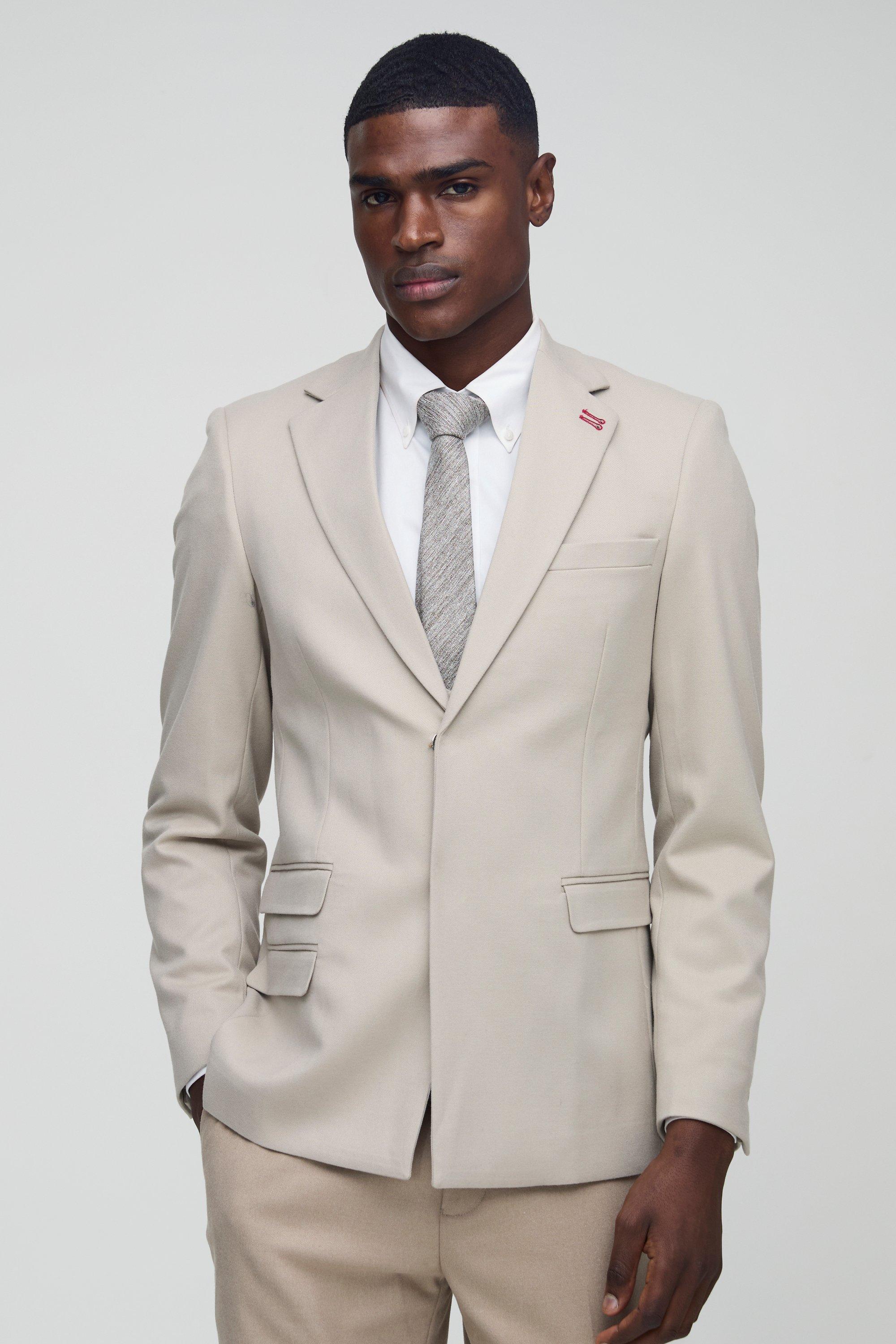 Blazer Slim Fit in twill con trama, Beige