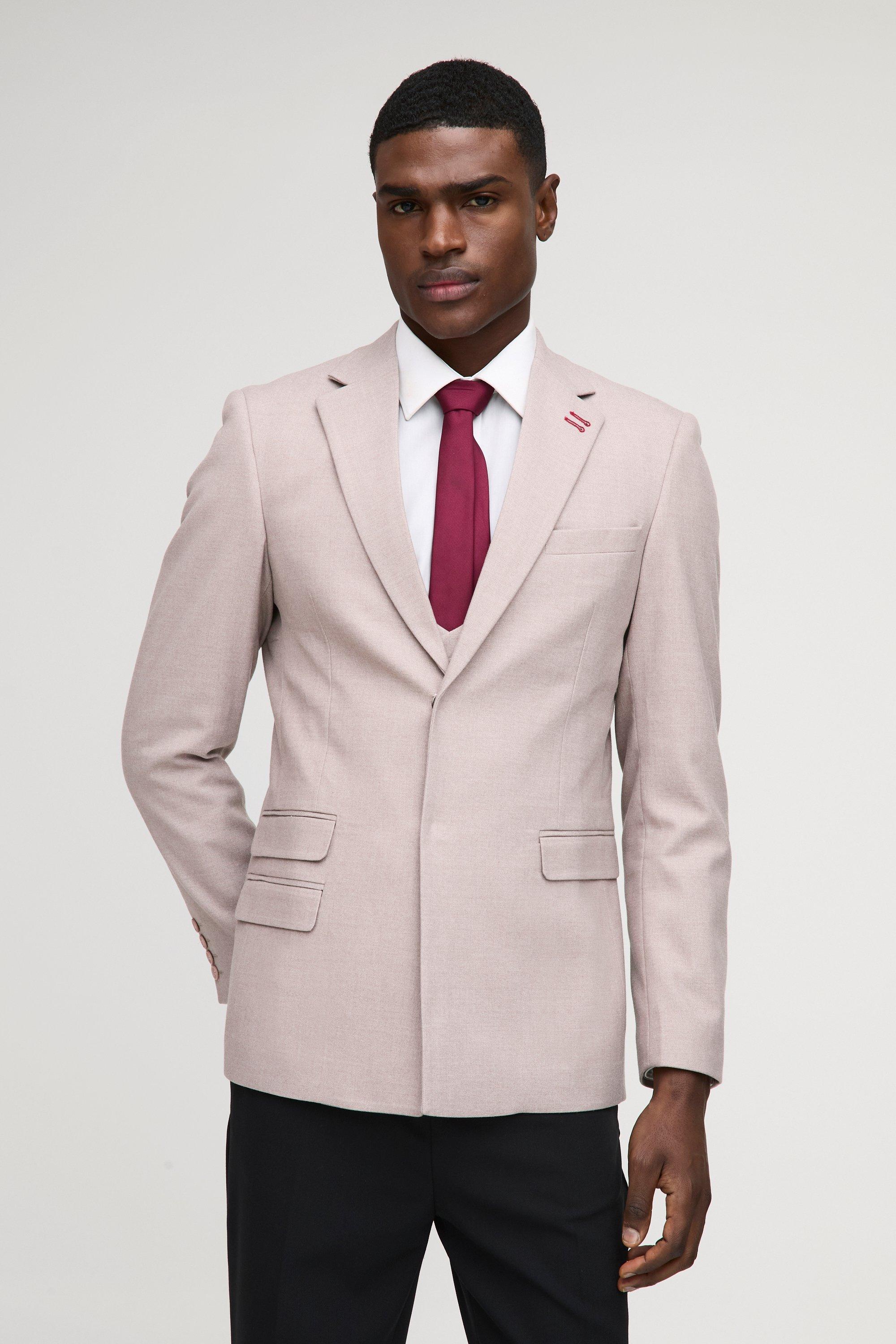 Mens Purple Slim Fit Textured Twill Blazer, Purple