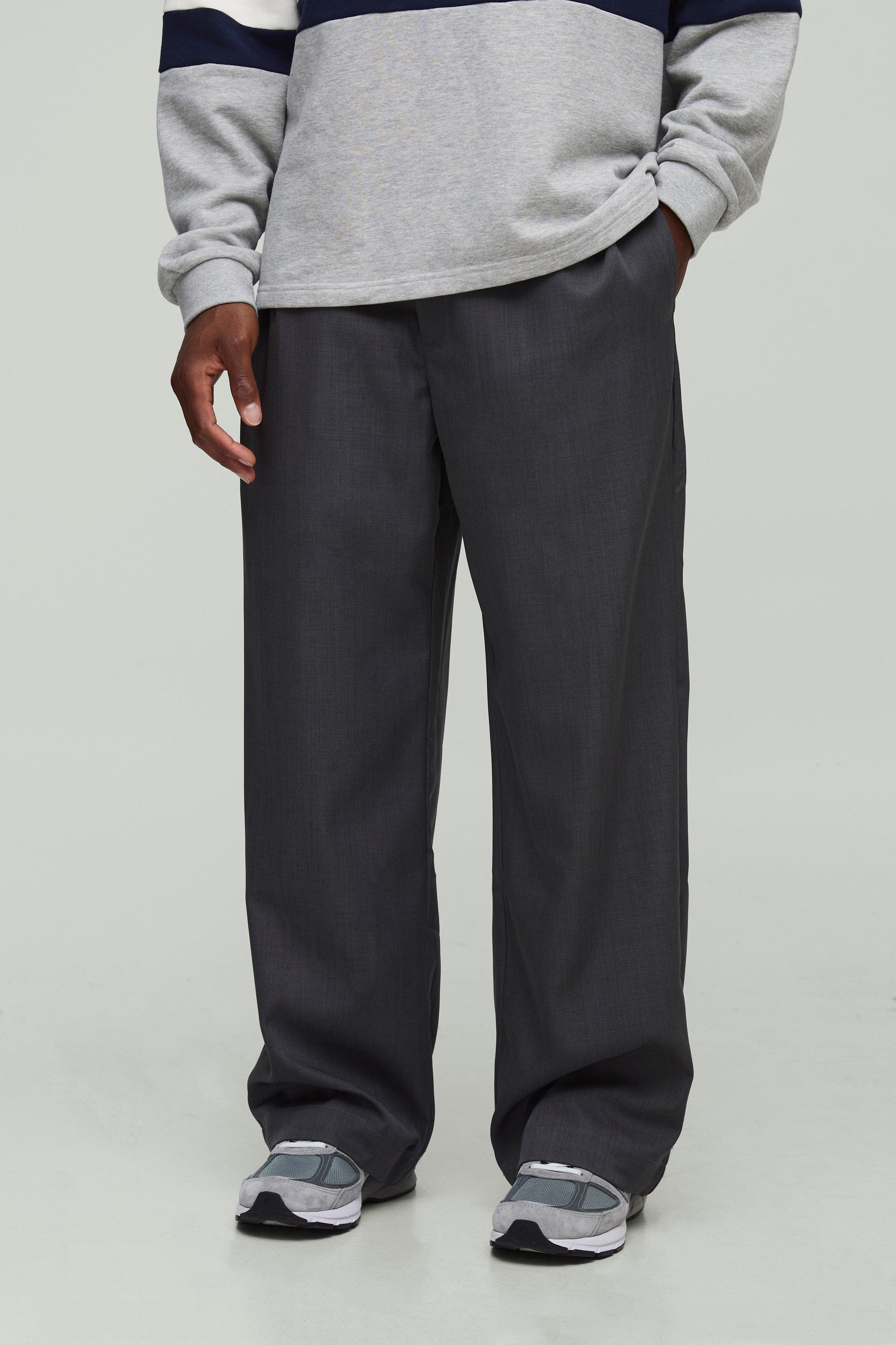 Mens Grey Wide Fit Textured Tailored Trouser, Grey
