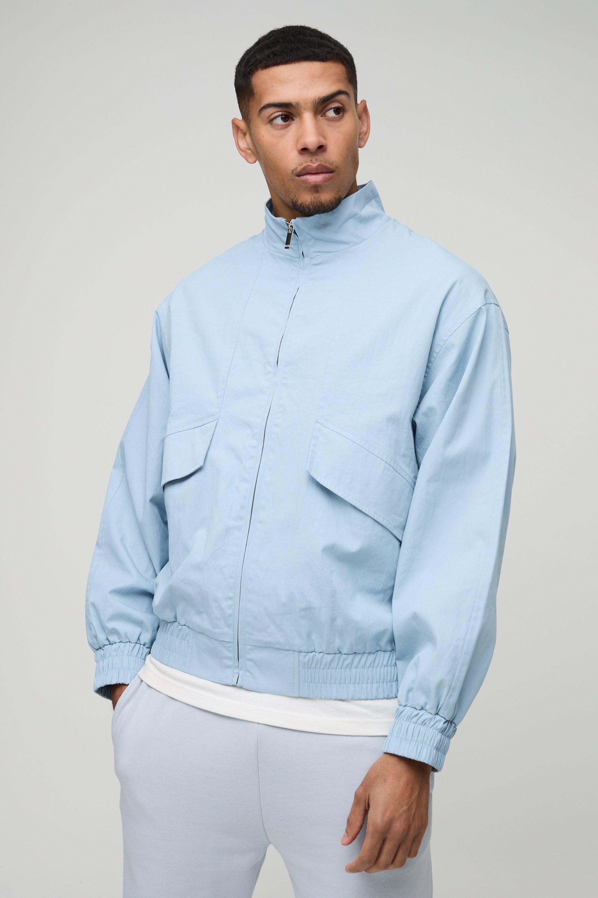 Giacca Bomber Squadrata Oversize In Twill Con Collo A Imbuto E Tasche, Azzurro