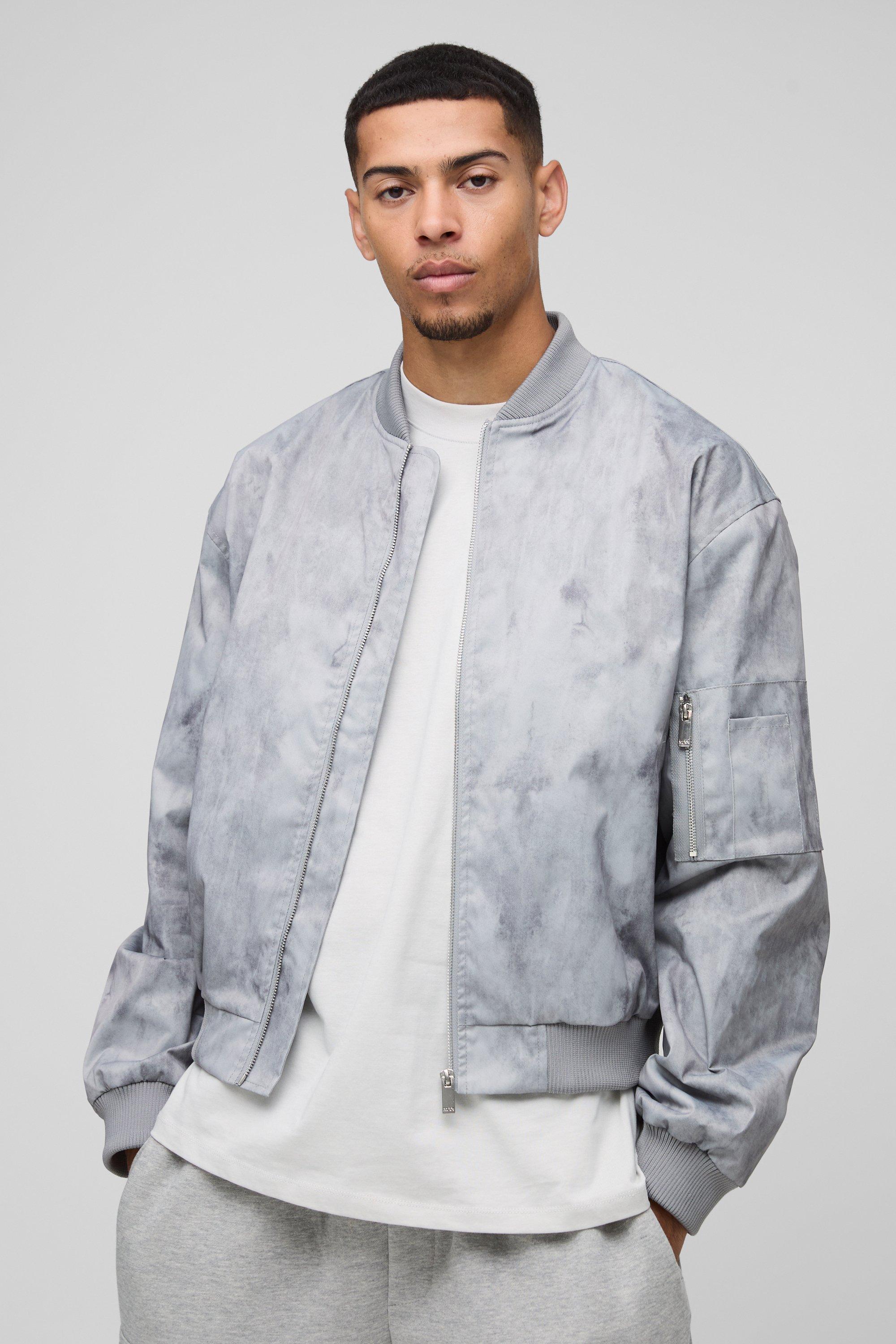 Giacca Bomber Regular Fit Leggera In Nylon Effetto Slavato, Grigio
