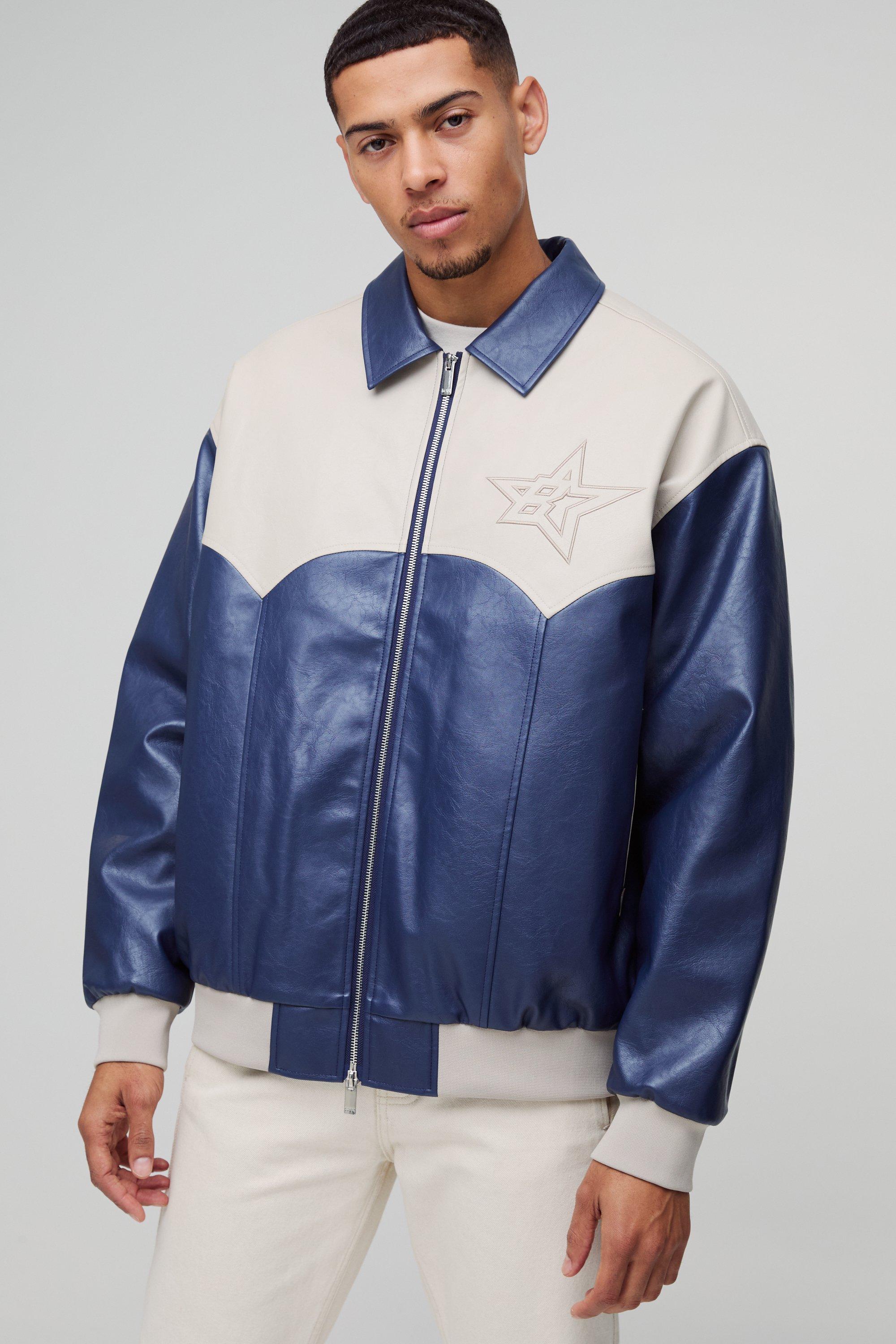 Giacca Bomber Oversize Con Colletto E Pannelli Stile Western, Azzurro