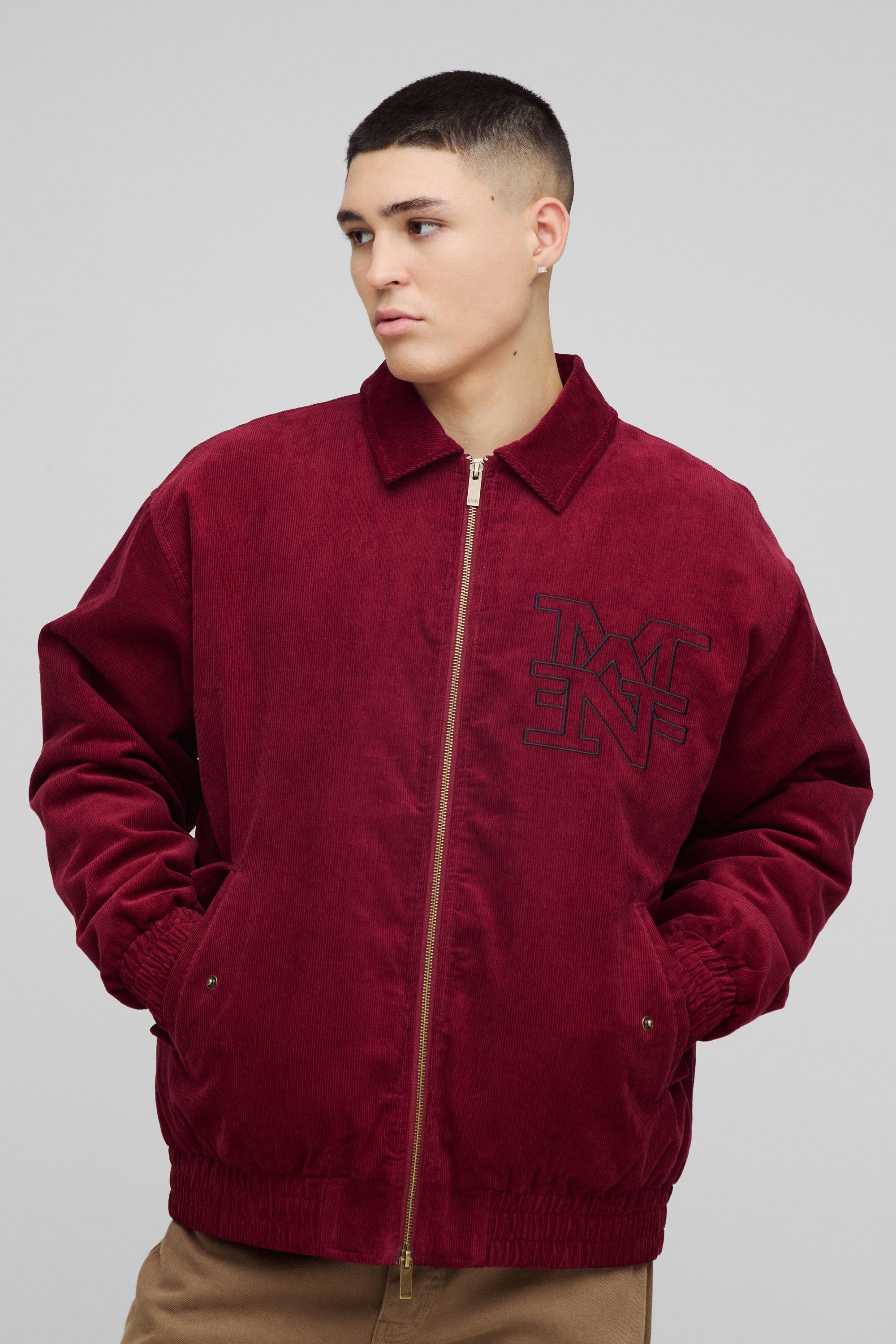 Mens Red Oversized Man Cord Varsity Jacket, Red