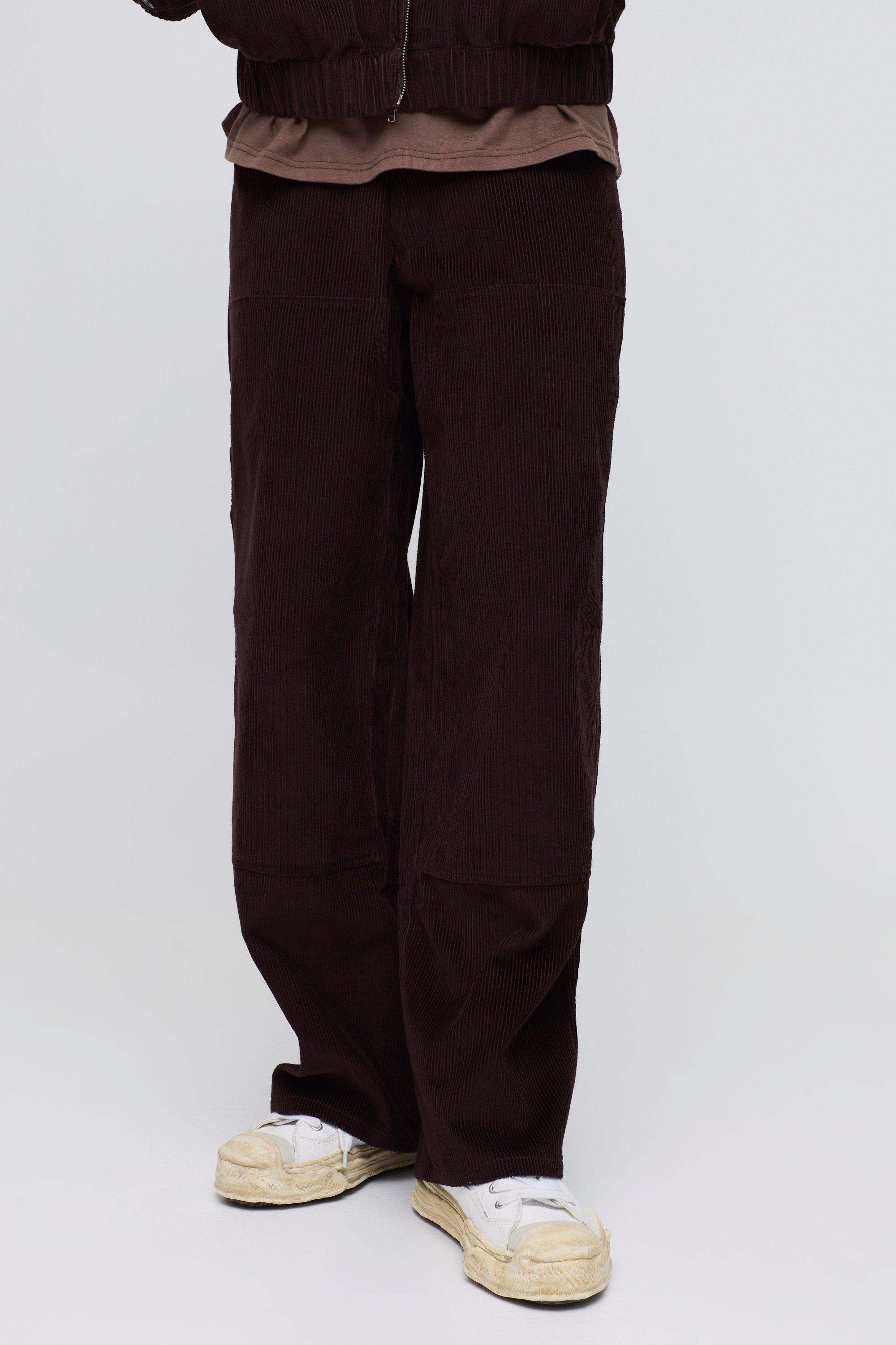 Pantaloni extra comodi in velluto a coste con stemmi stile Carpenter, Brown