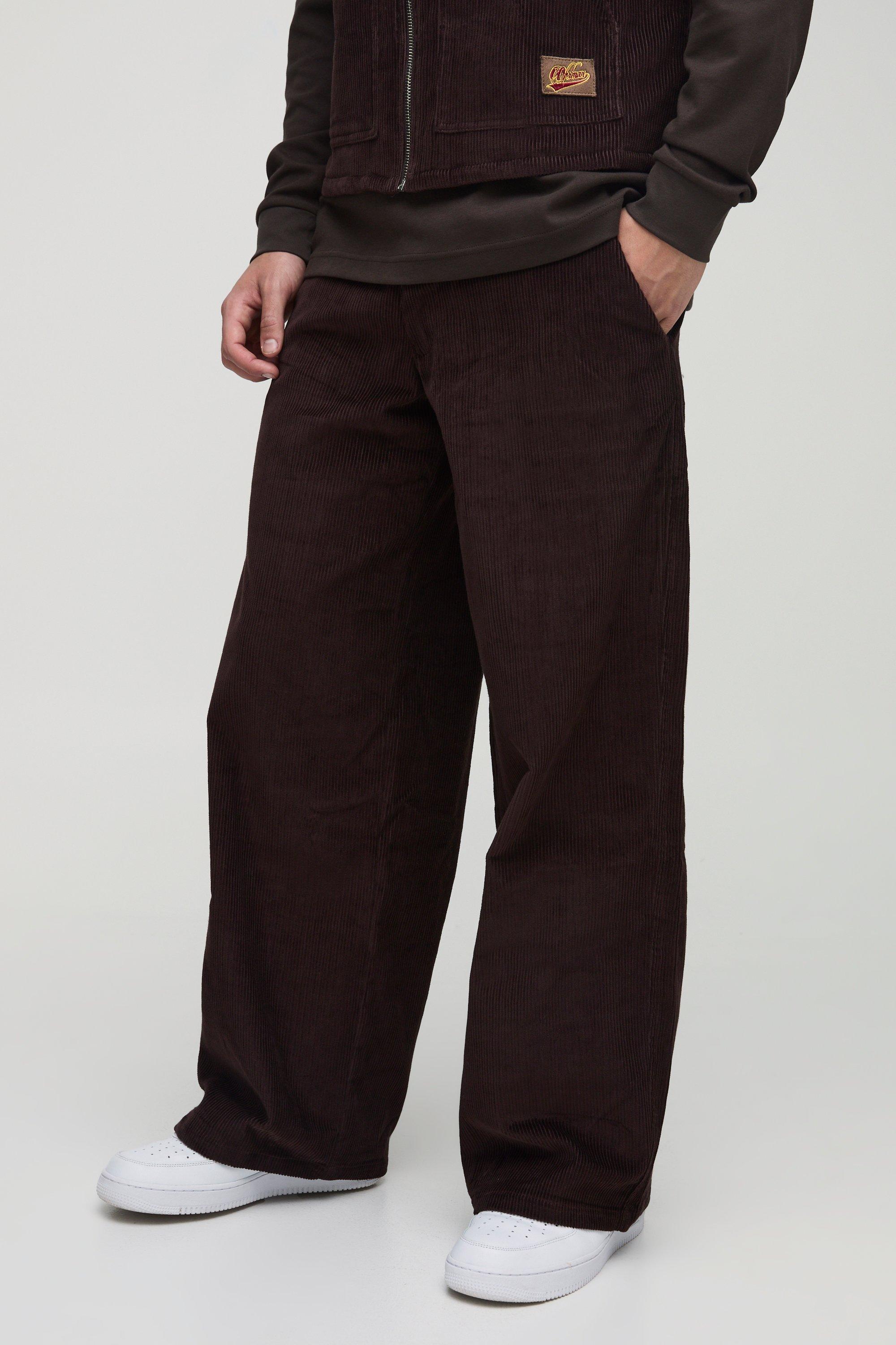 Pantaloni extra comodi in velluto a coste con etichetta intessuta, Brown