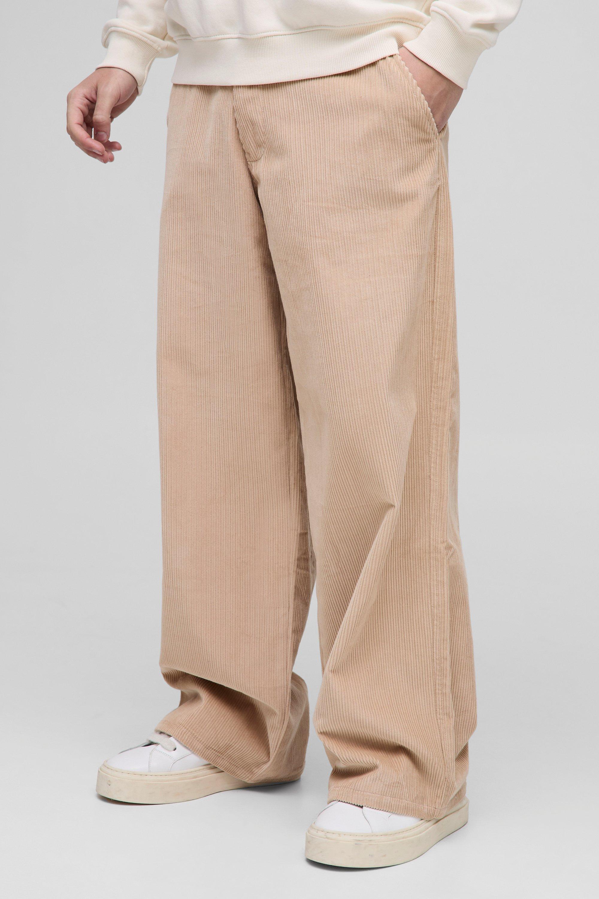 Pantaloni extra comodi in velluto a coste con etichetta intessuta, Beige