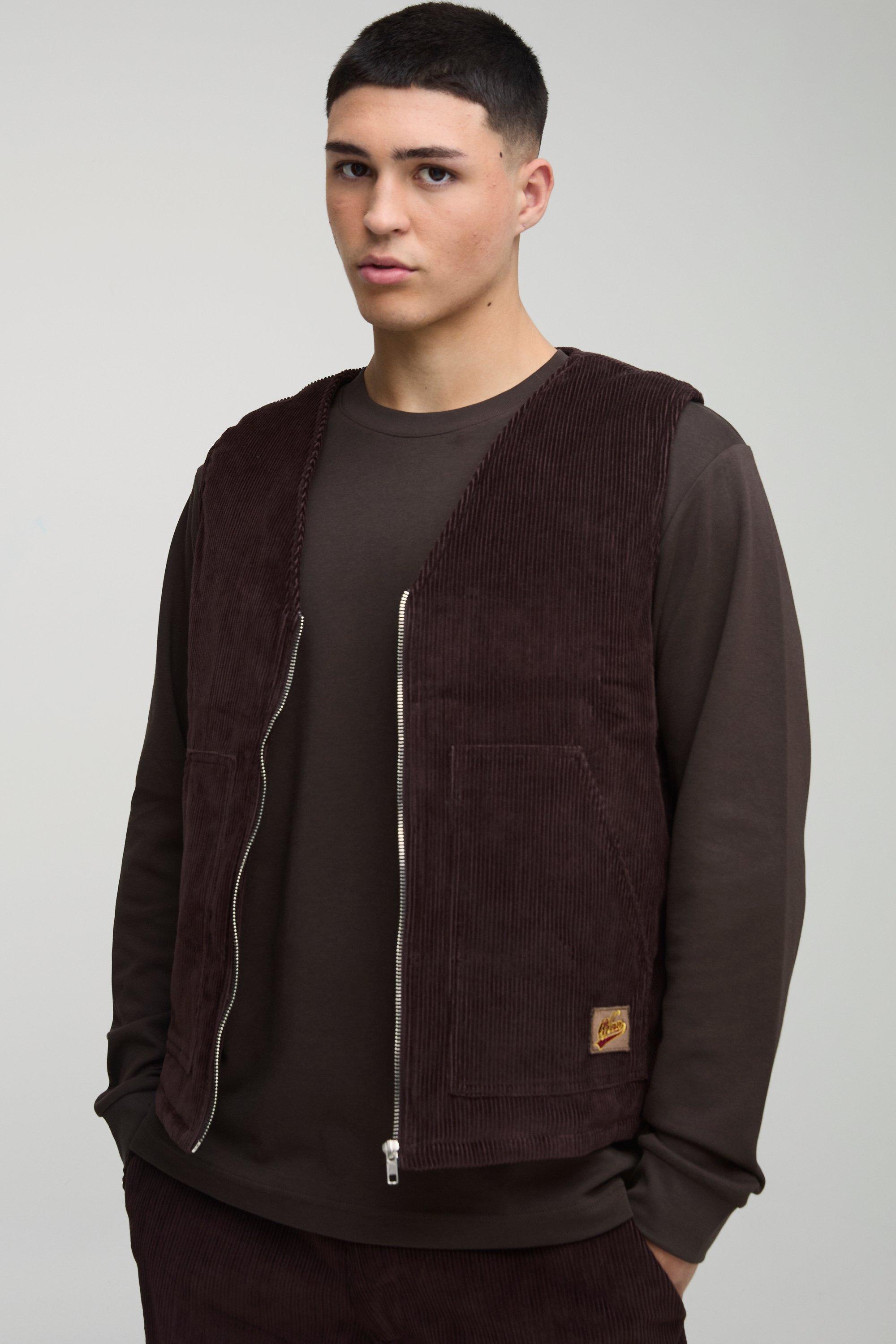 Mens Brown Oversized Boxy Corduroy Vest, Brown