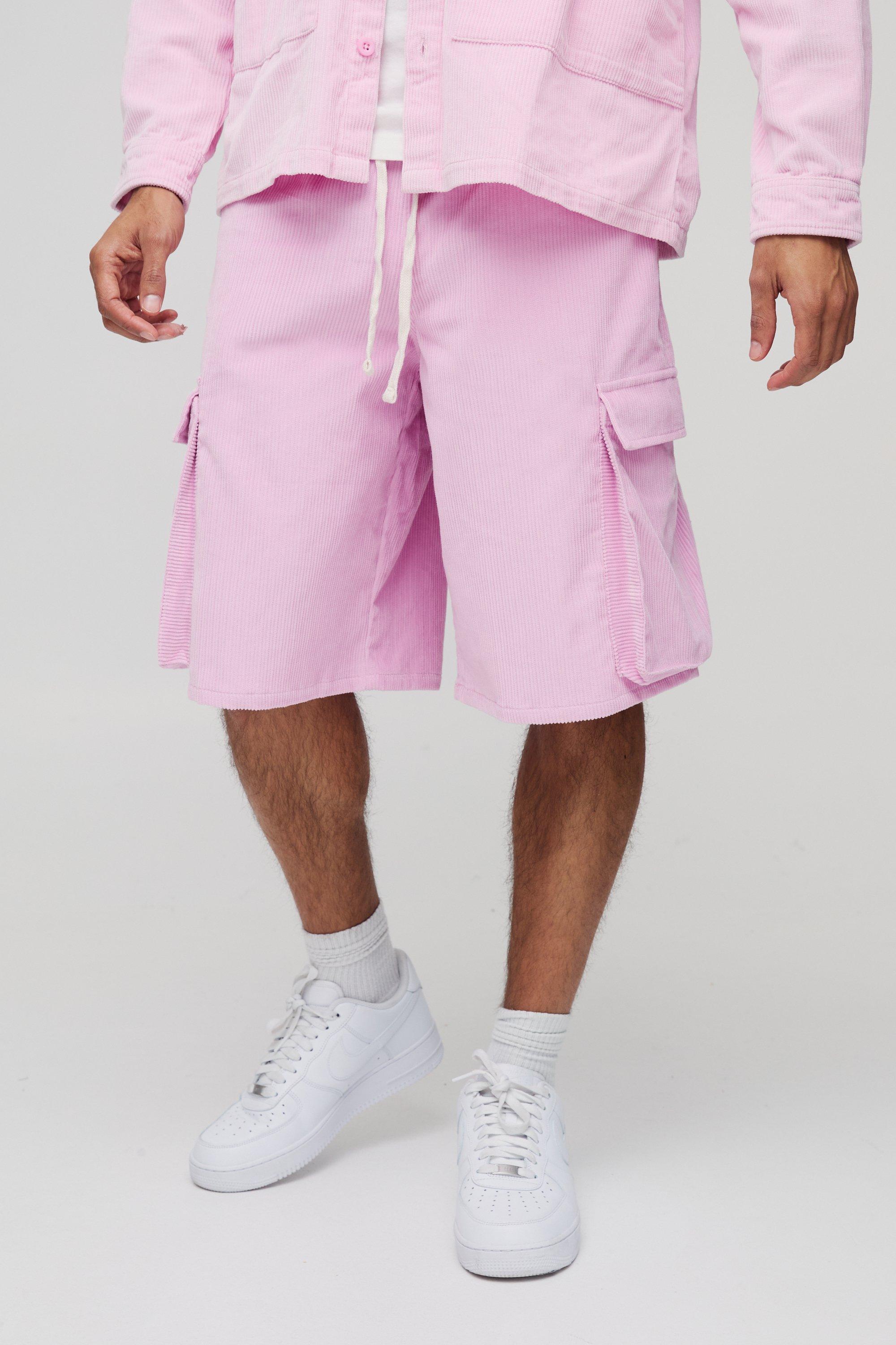 Pantaloncini Cargo extra comodi in velluto a coste elasticizzati in vita, Pink