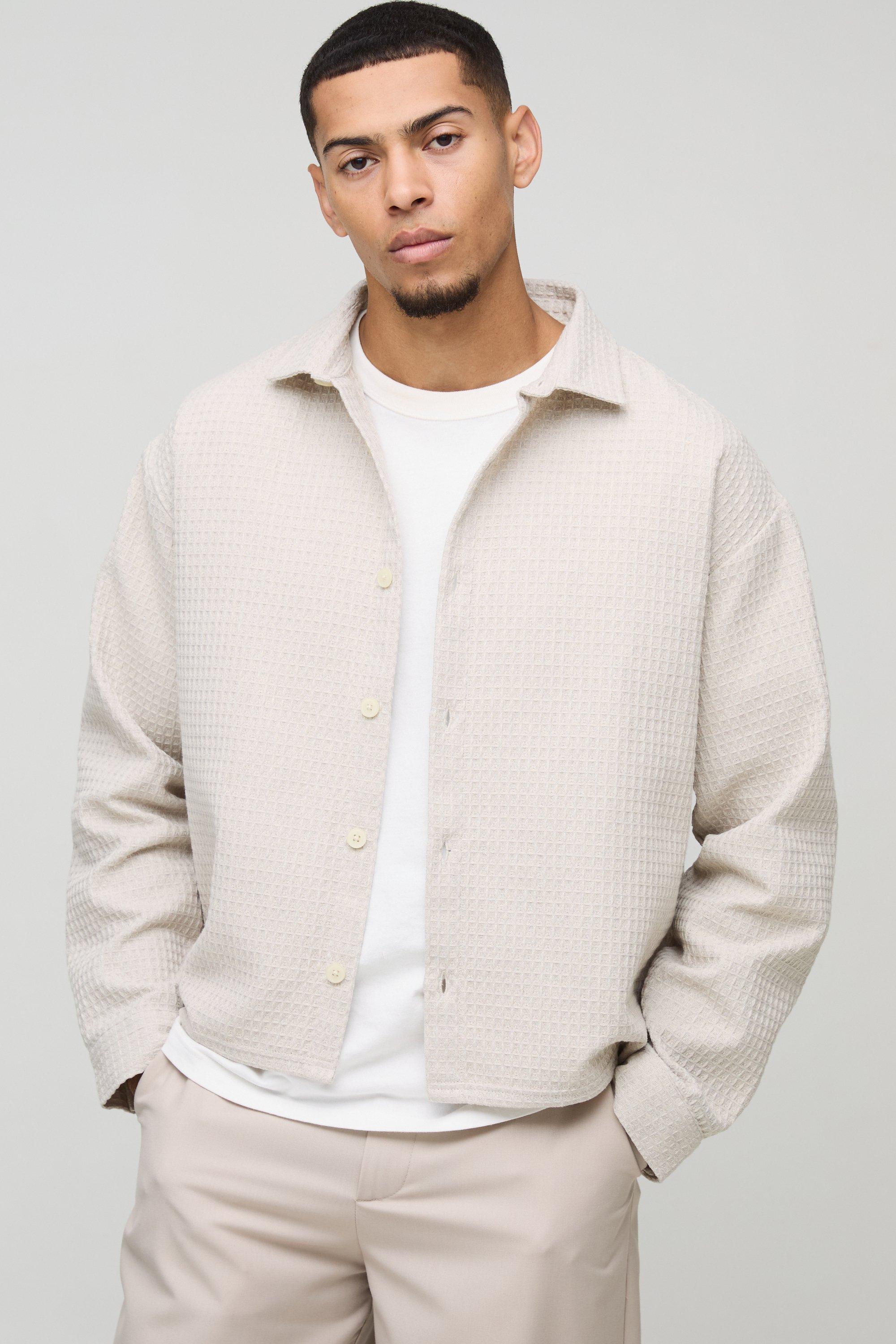 Sovracamicia oversize con trama a nido d'ape, Beige