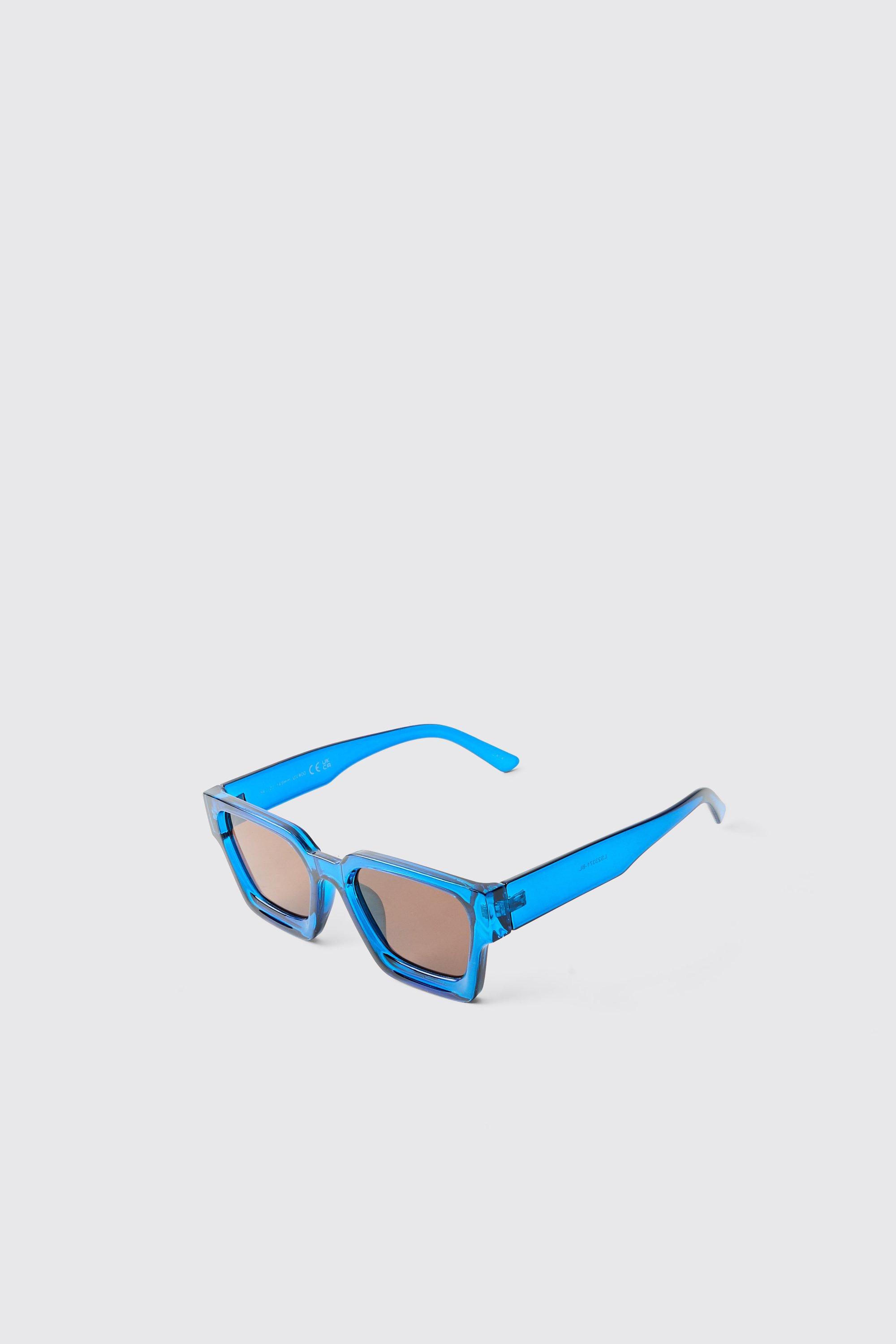 Mens Blue Plastic Square Sunglasses, Blue