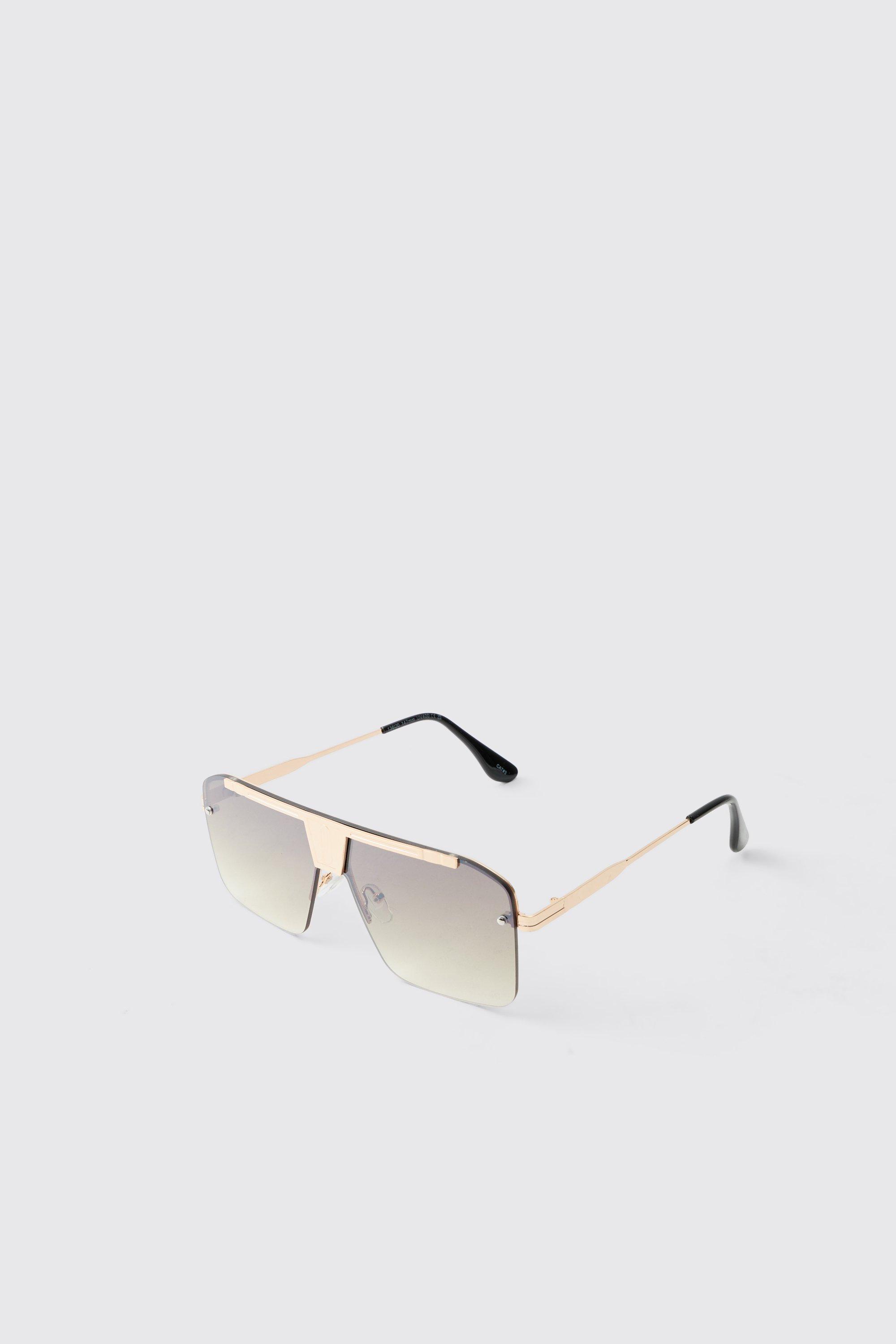 Mens Metallics Metal Detail Visor Sunglasses, Metallics
