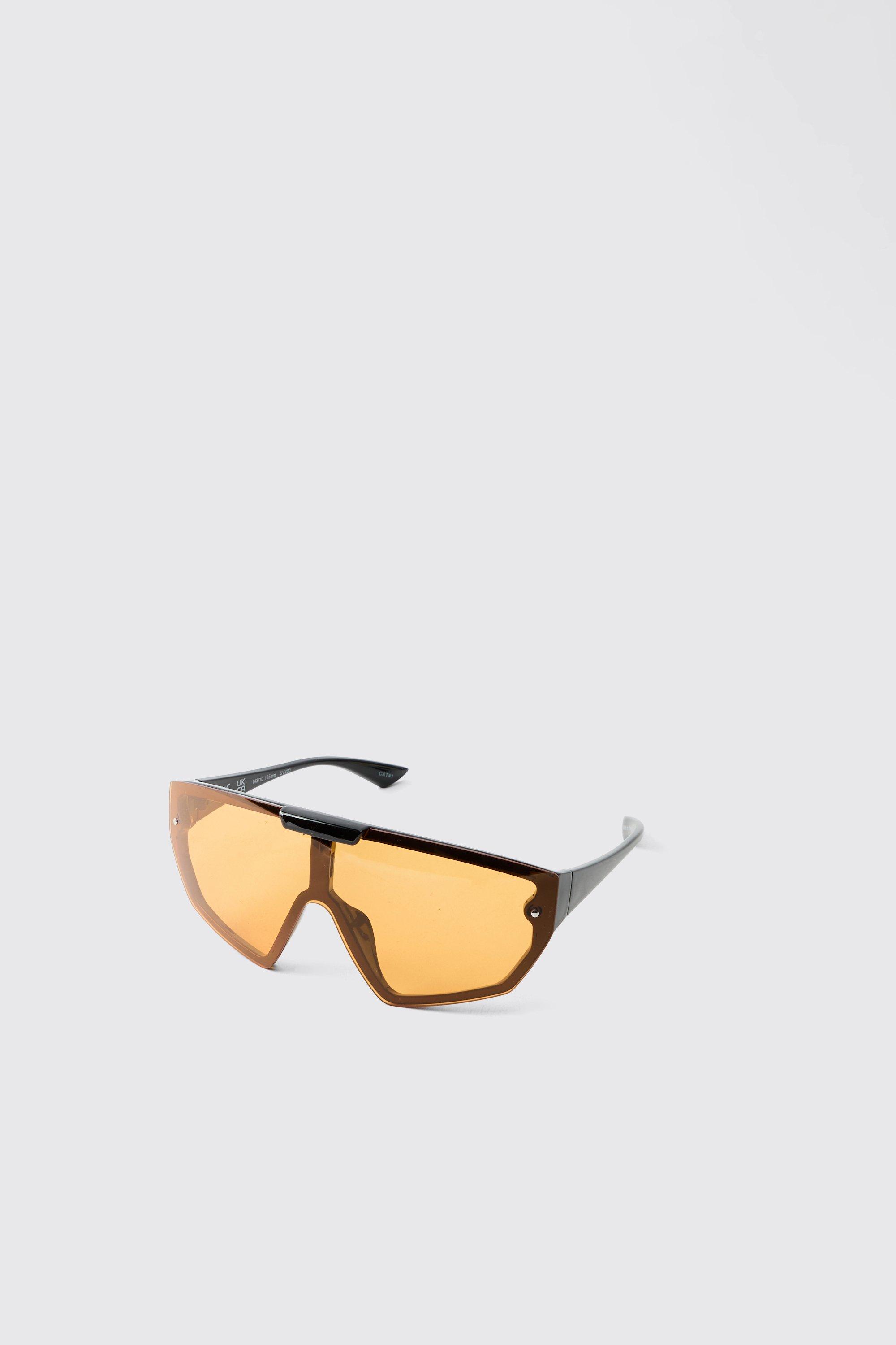 Mens Yellow Contrast Lense Plastic Visor Sunglasses, Yellow