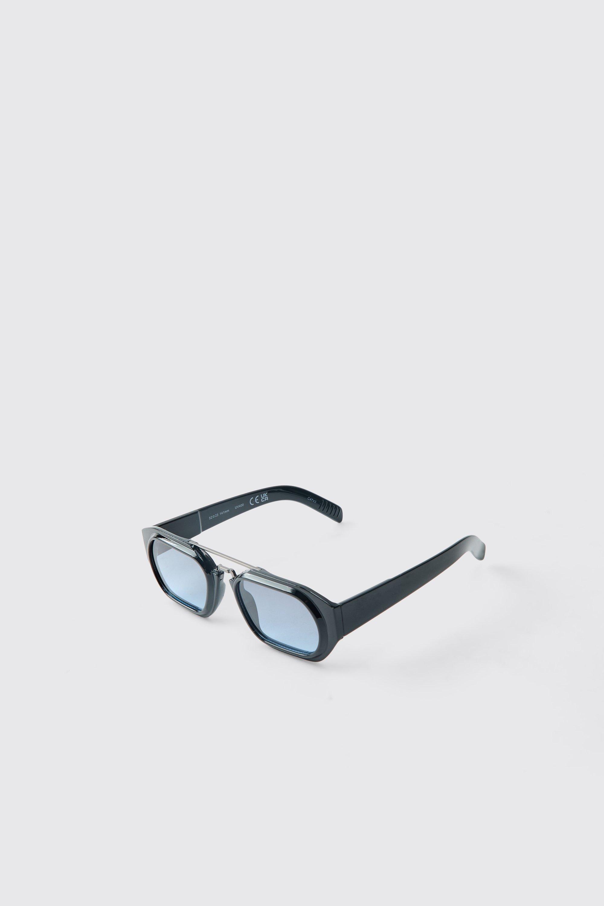 Mens Black Retro Metal Detail Sunglasses, Black